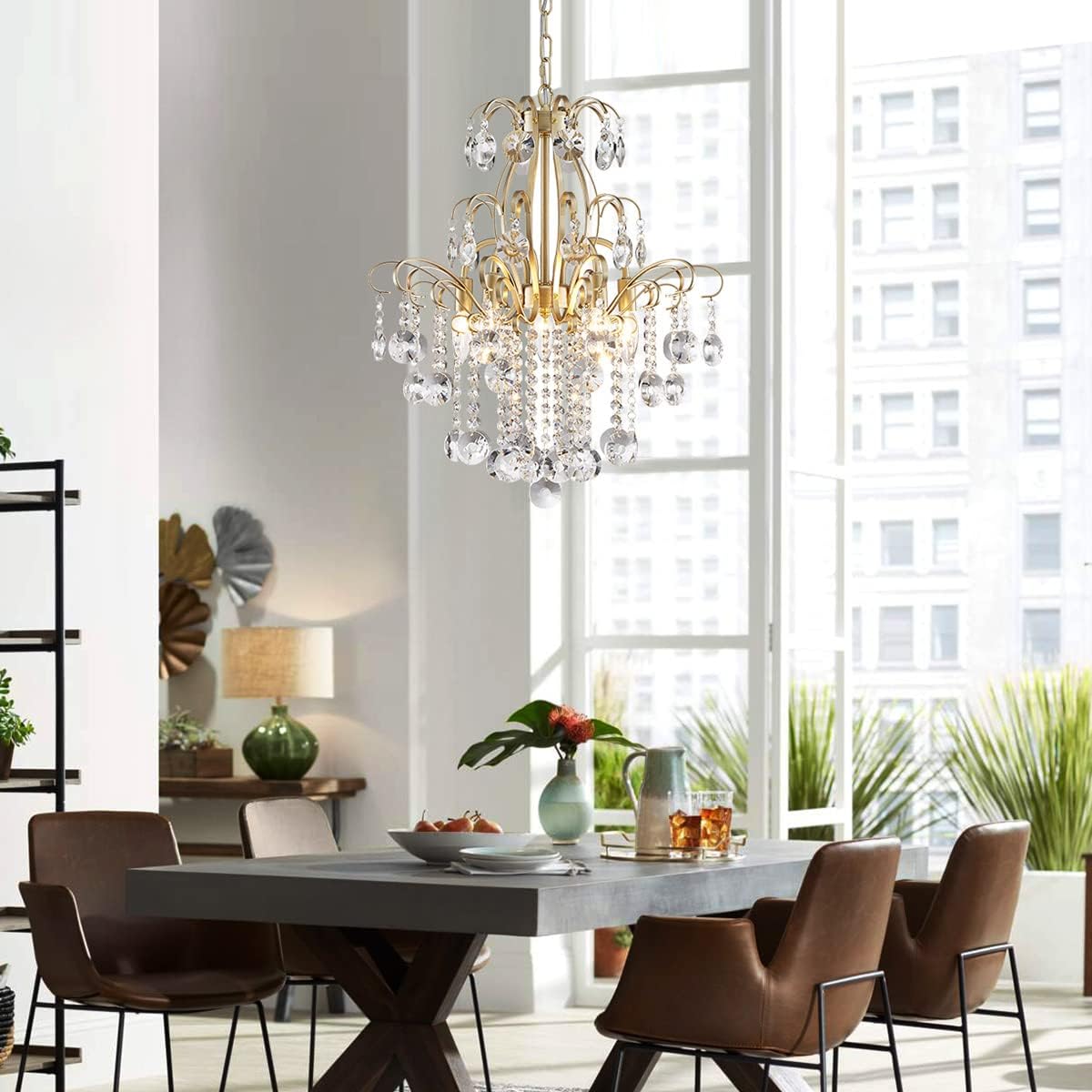 Modern Luxury Gold Crystal Multi-Tier Chandelier – Adjustable Height Round LED Dimmable Ceiling Pendant Light