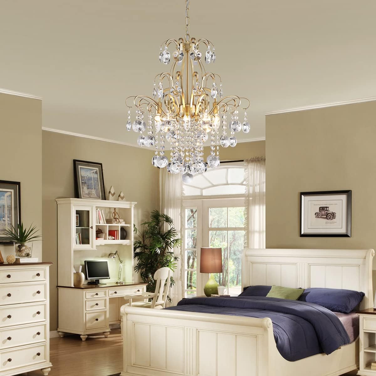 Modern Luxury Gold Crystal Multi-Tier Chandelier – Adjustable Height Round LED Dimmable Ceiling Pendant Light