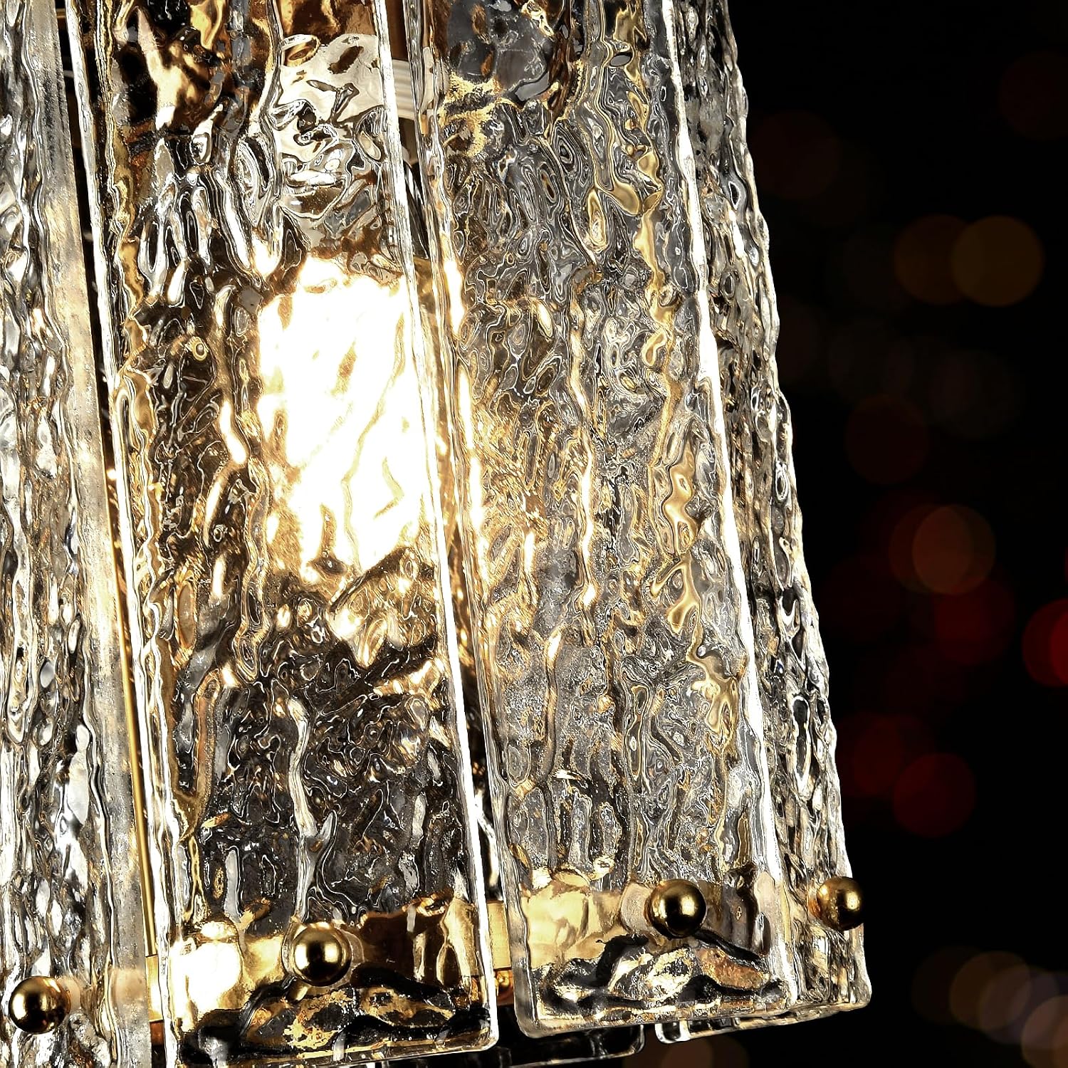 Luxury Brushed Gold Textured Glass Pendant Light Adjustable E26 Ceiling Hanging Lamp
