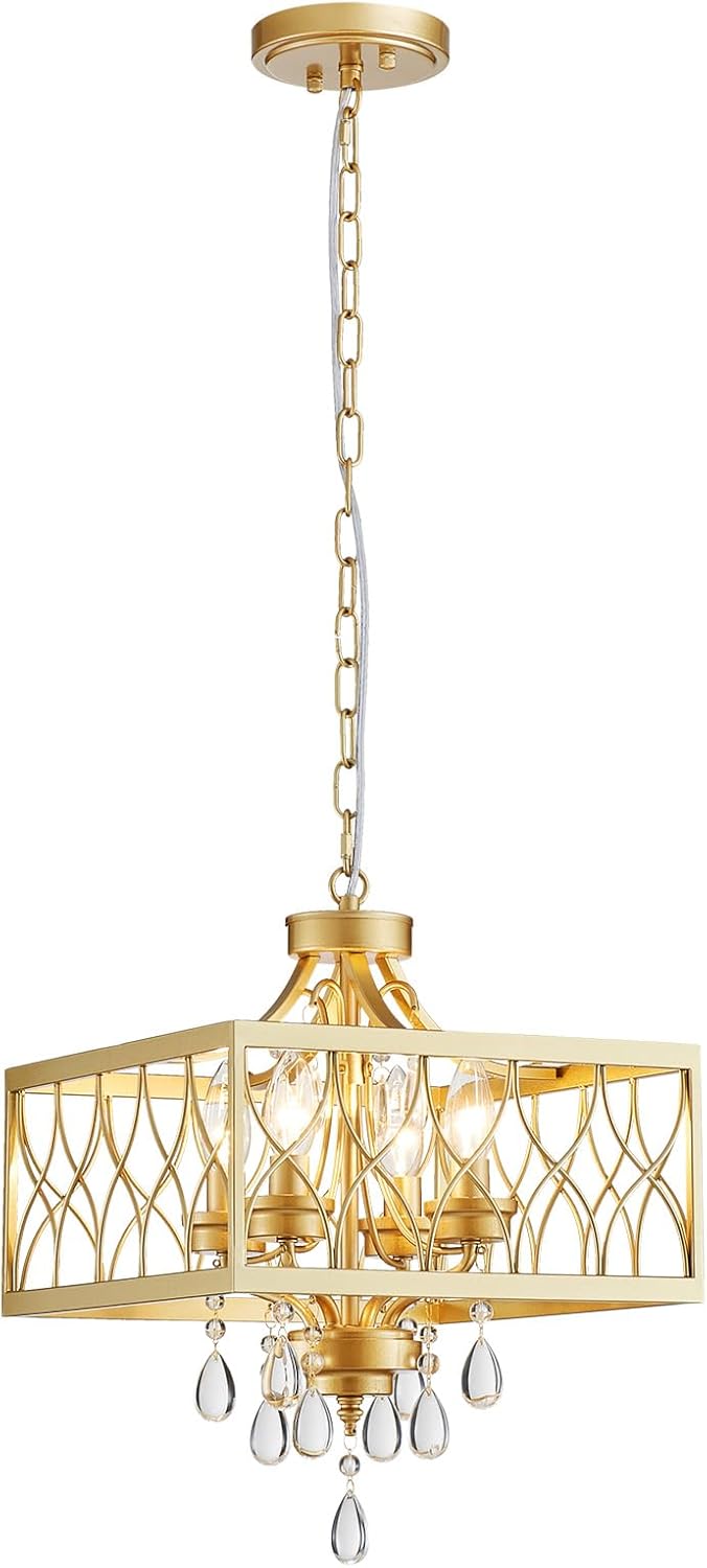 Modern Gold Crystal Drum Chandelier Pendant Light Adjustable Luxury Ceiling Lighting Fixture