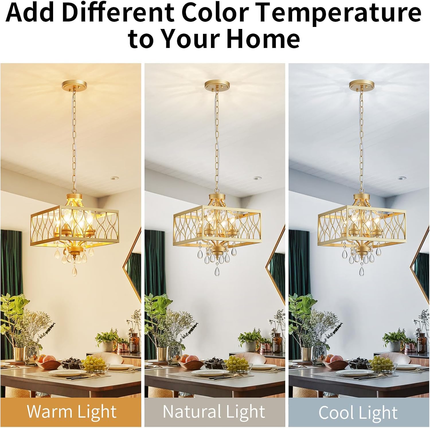 Modern Gold Crystal Drum Chandelier Pendant Light Adjustable Luxury Ceiling Lighting Fixture