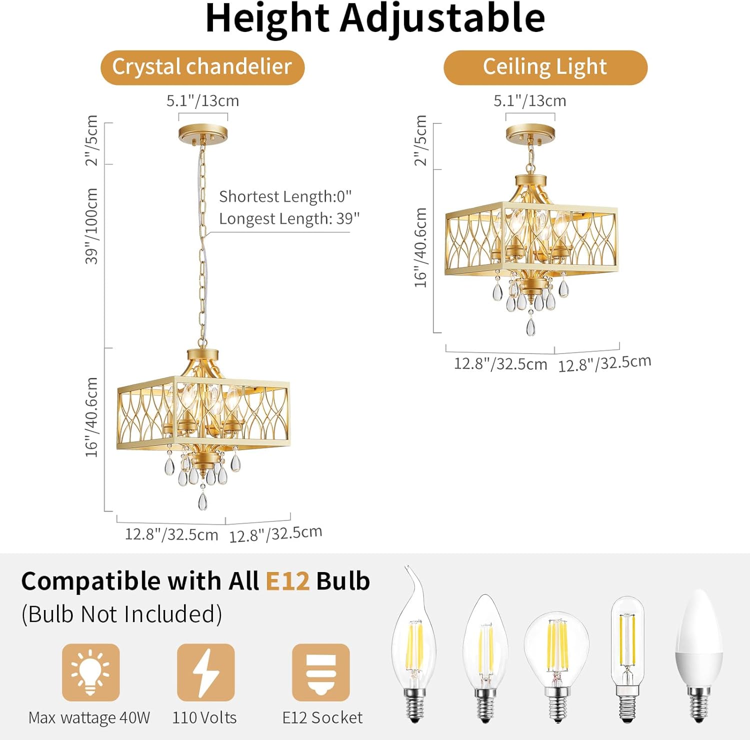 Modern Gold Crystal Drum Chandelier Pendant Light Adjustable Luxury Ceiling Lighting Fixture