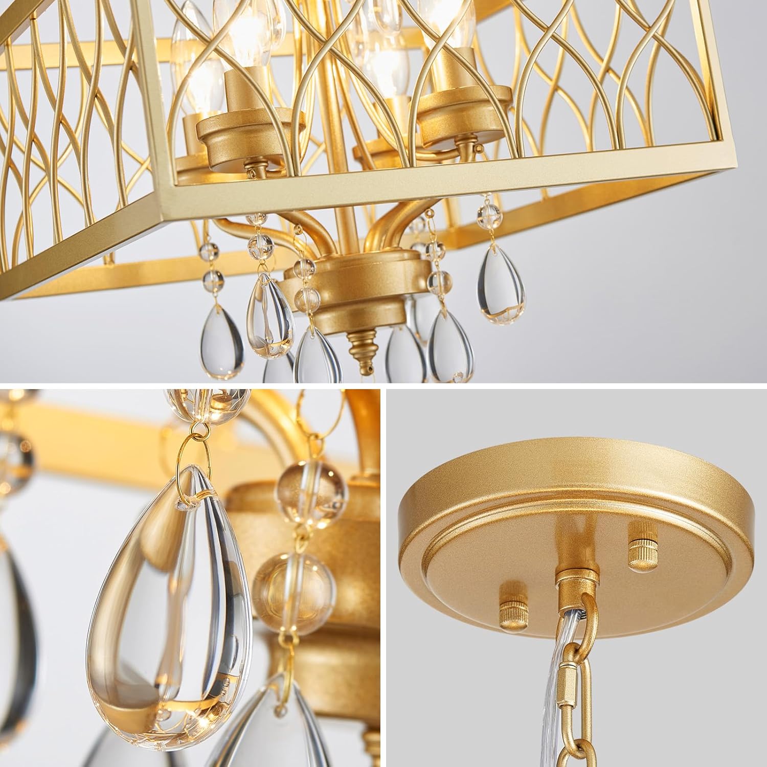 Modern Gold Crystal Drum Chandelier Pendant Light Adjustable Luxury Ceiling Lighting Fixture