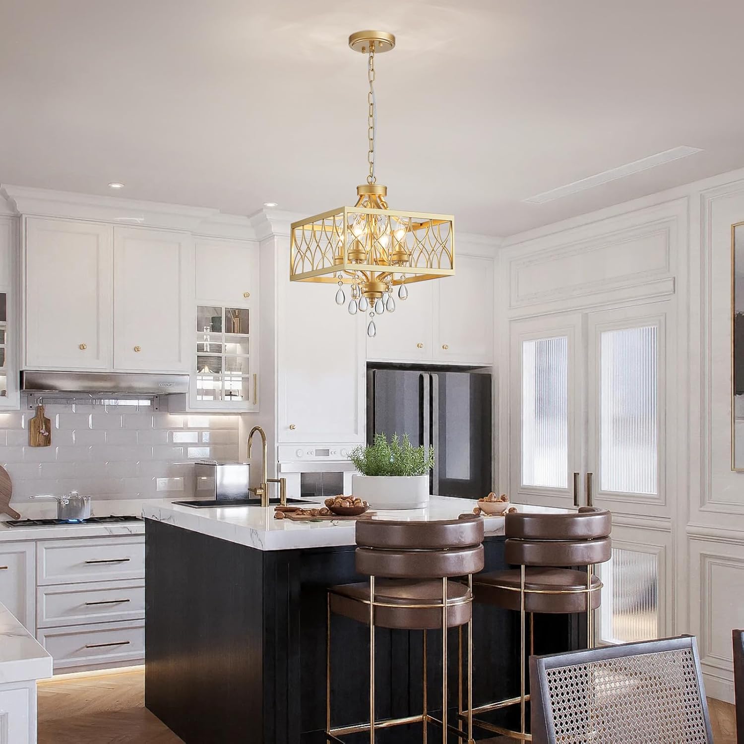 Modern Gold Crystal Drum Chandelier Pendant Light Adjustable Luxury Ceiling Lighting Fixture