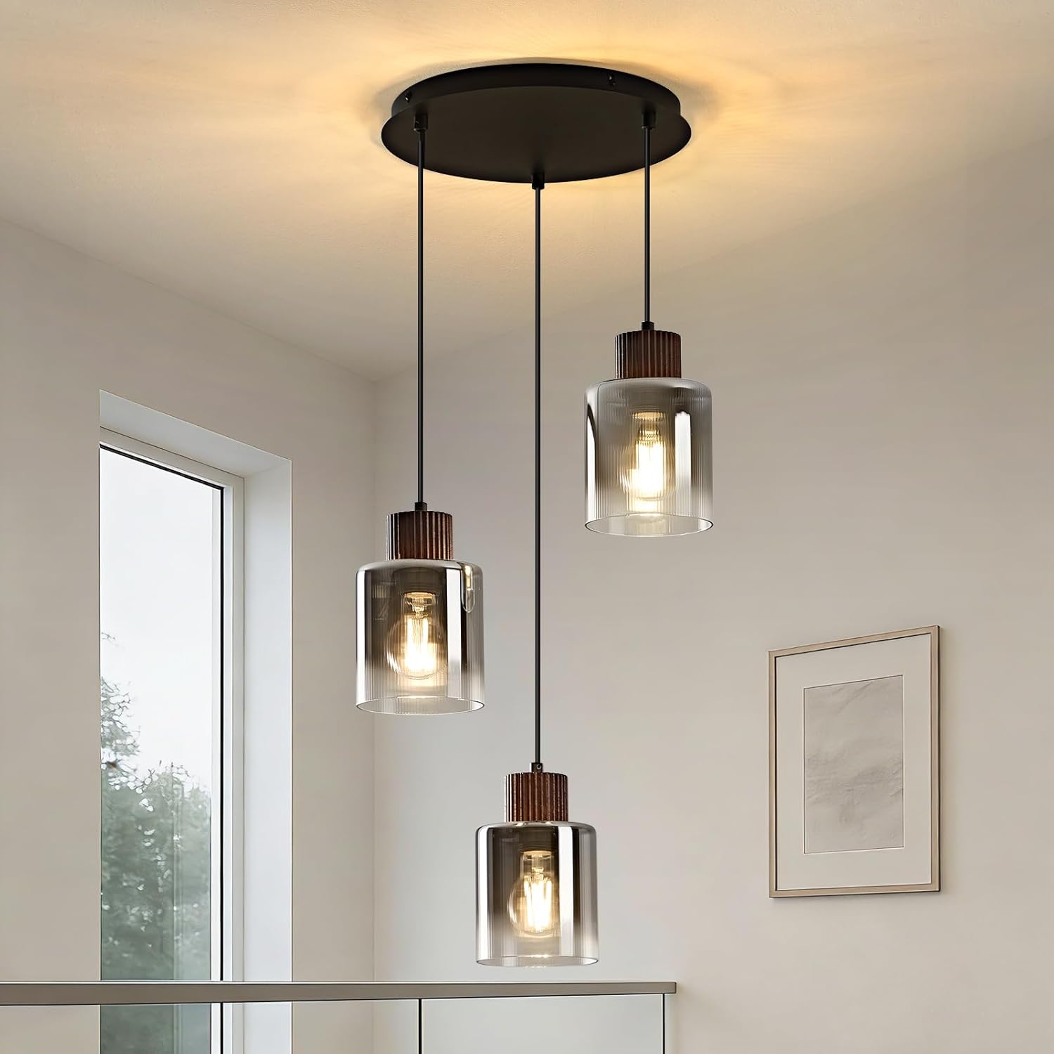Modern 3-Light Glass Pendant Chandelier Adjustable Hanging Ceiling Light for Kitchen Island Staircase