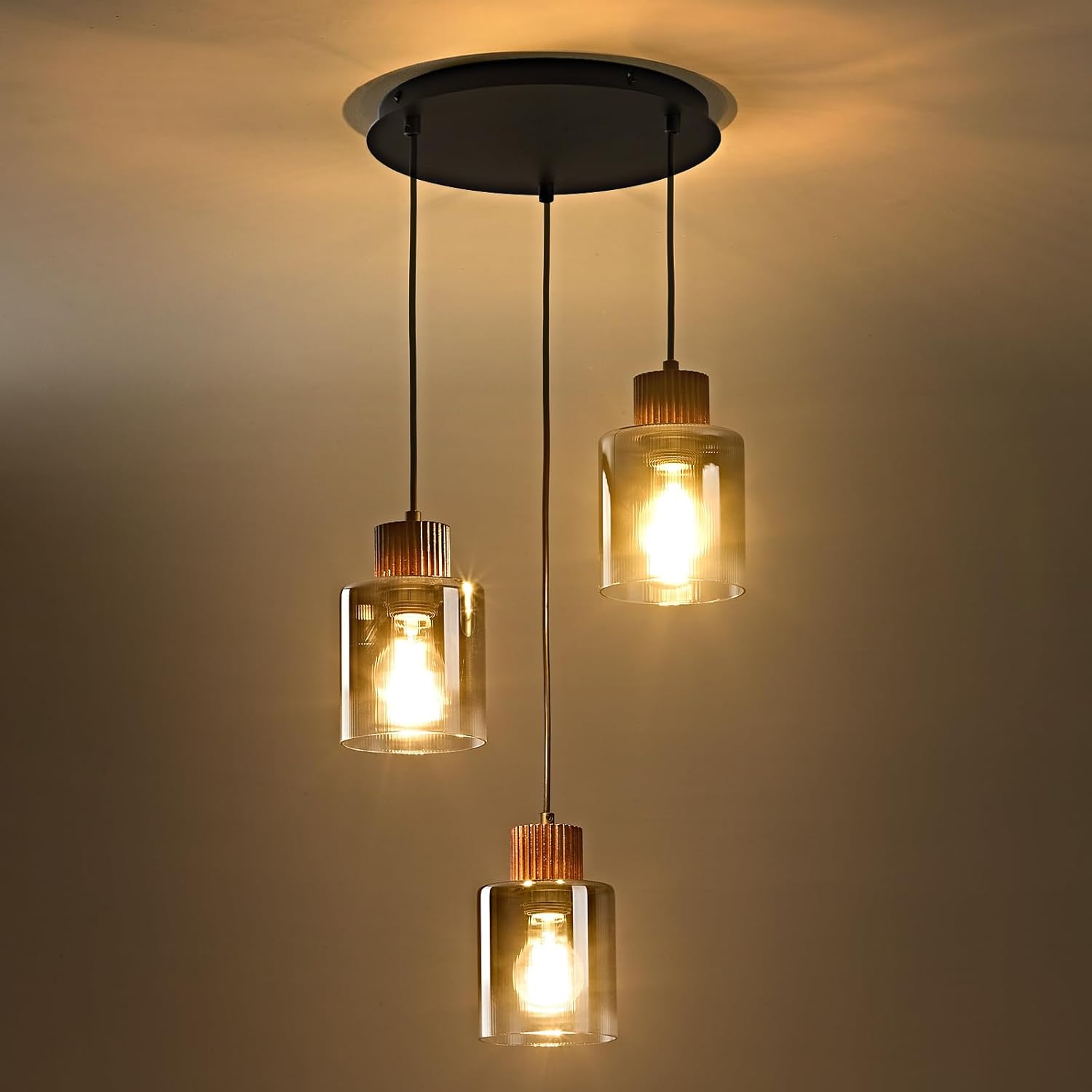 Modern 3-Light Glass Pendant Chandelier Adjustable Hanging Ceiling Light for Kitchen Island Staircase
