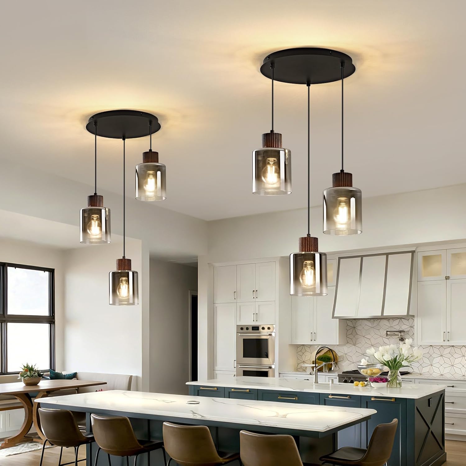 Modern 3-Light Glass Pendant Chandelier Adjustable Hanging Ceiling Light for Kitchen Island Staircase