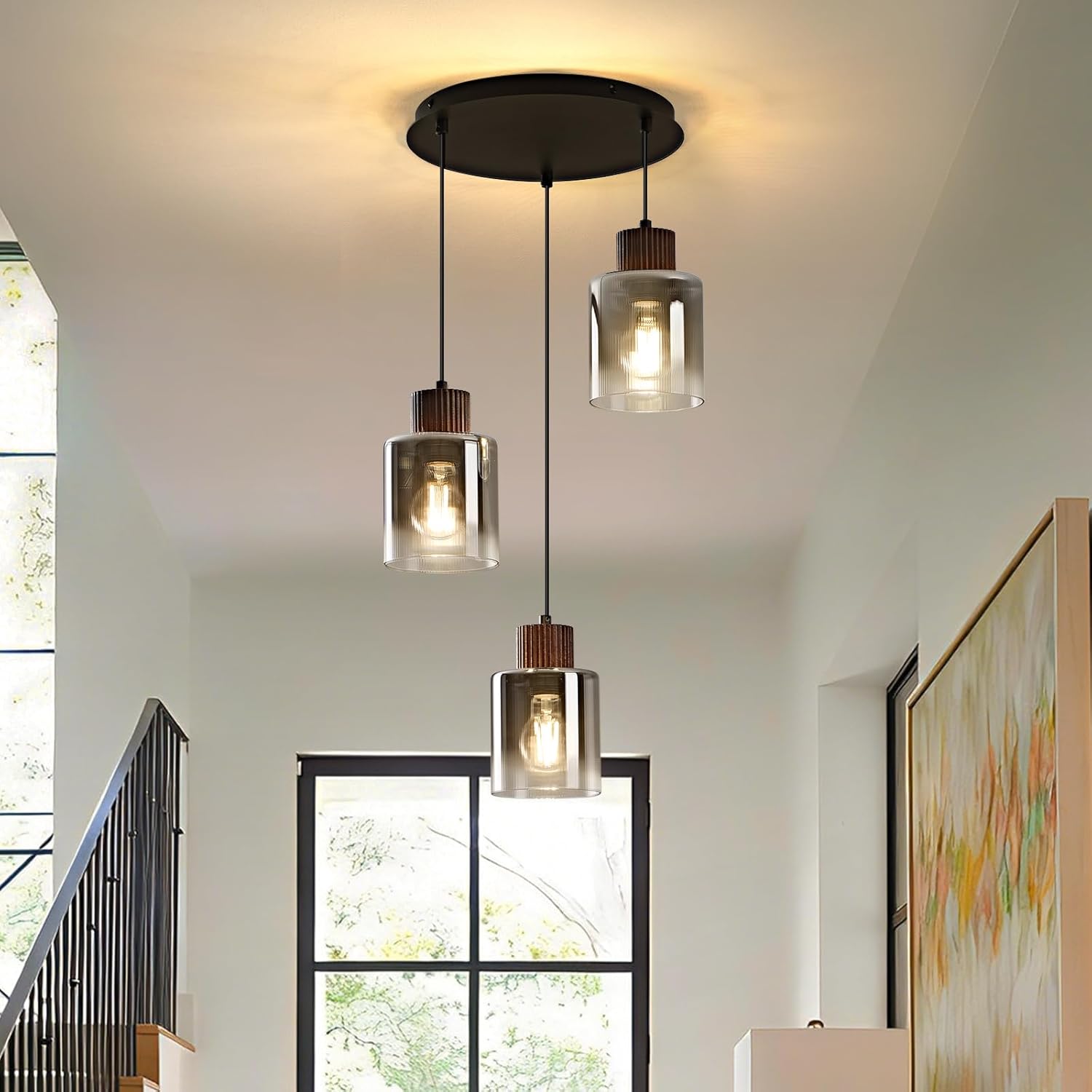 Modern 3-Light Glass Pendant Chandelier Adjustable Hanging Ceiling Light for Kitchen Island Staircase