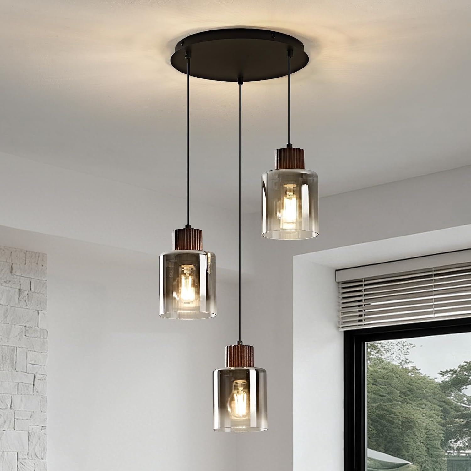 Modern 3-Light Glass Pendant Chandelier Adjustable Hanging Ceiling Light for Kitchen Island Staircase