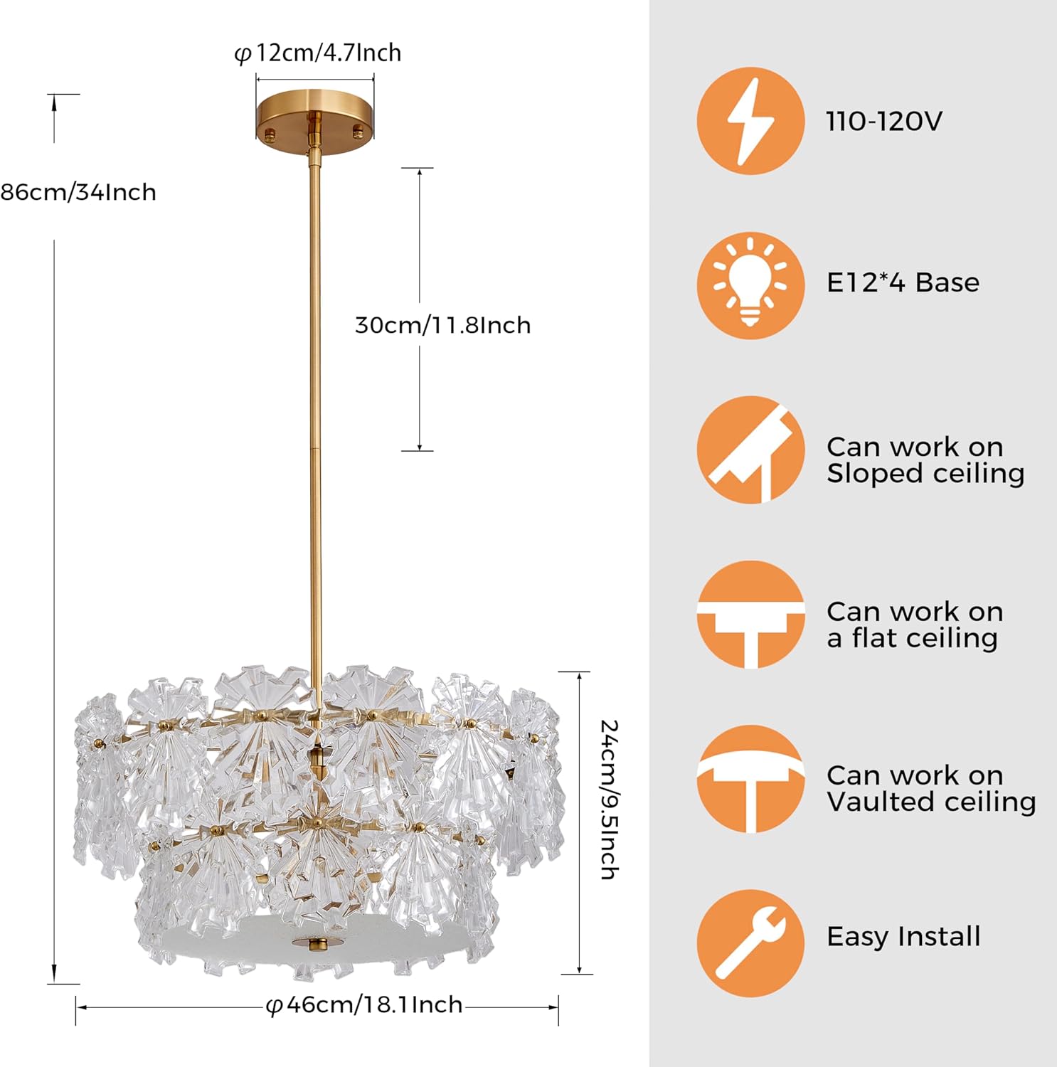 Modern 4-Light Gold Crystal Drum Chandelier Adjustable Rod Pendant Light