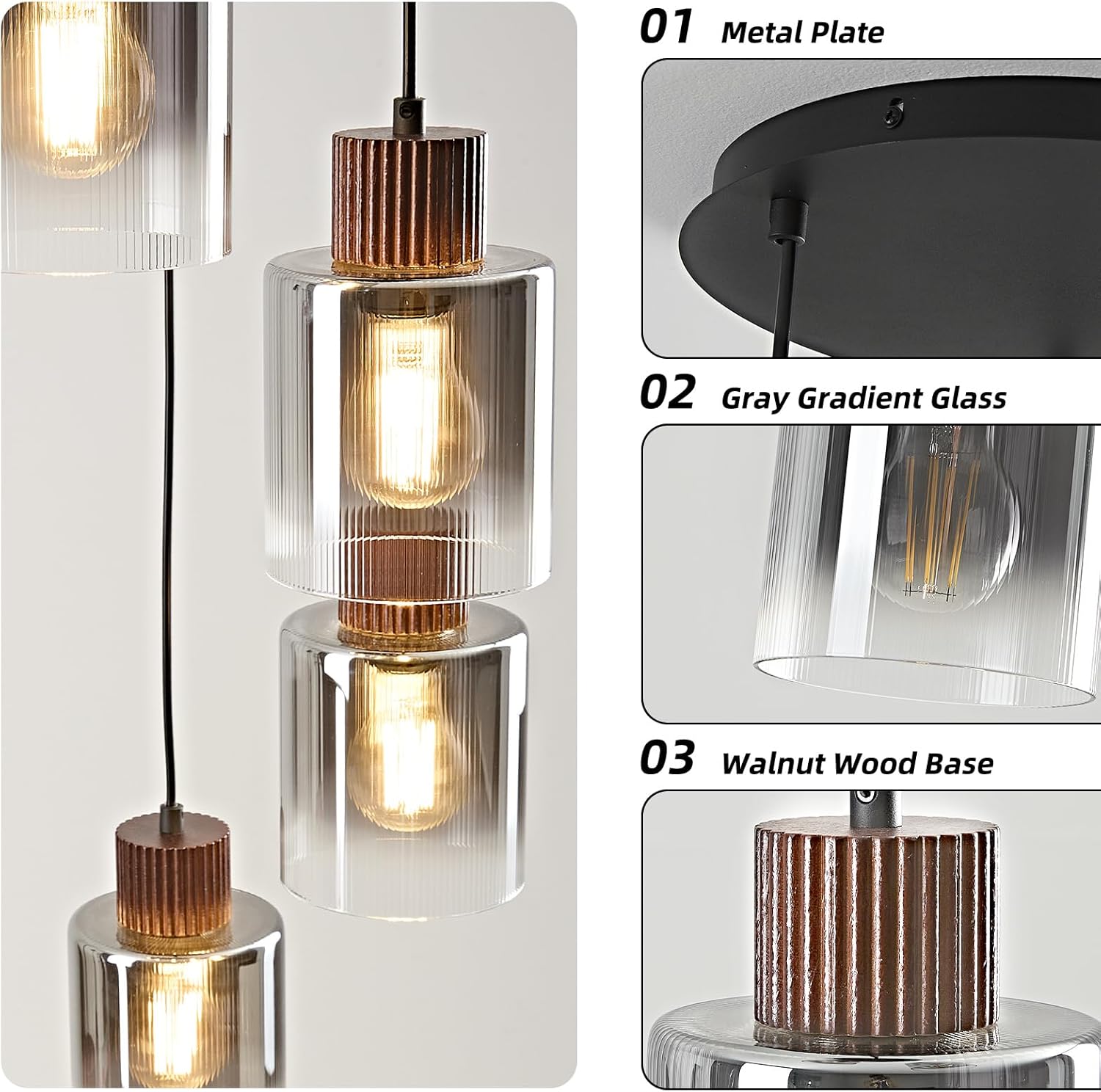 Modern 5-Light Glass Pendant Chandelier Adjustable Multi Pendant Ceiling Light for Staircase Foyer