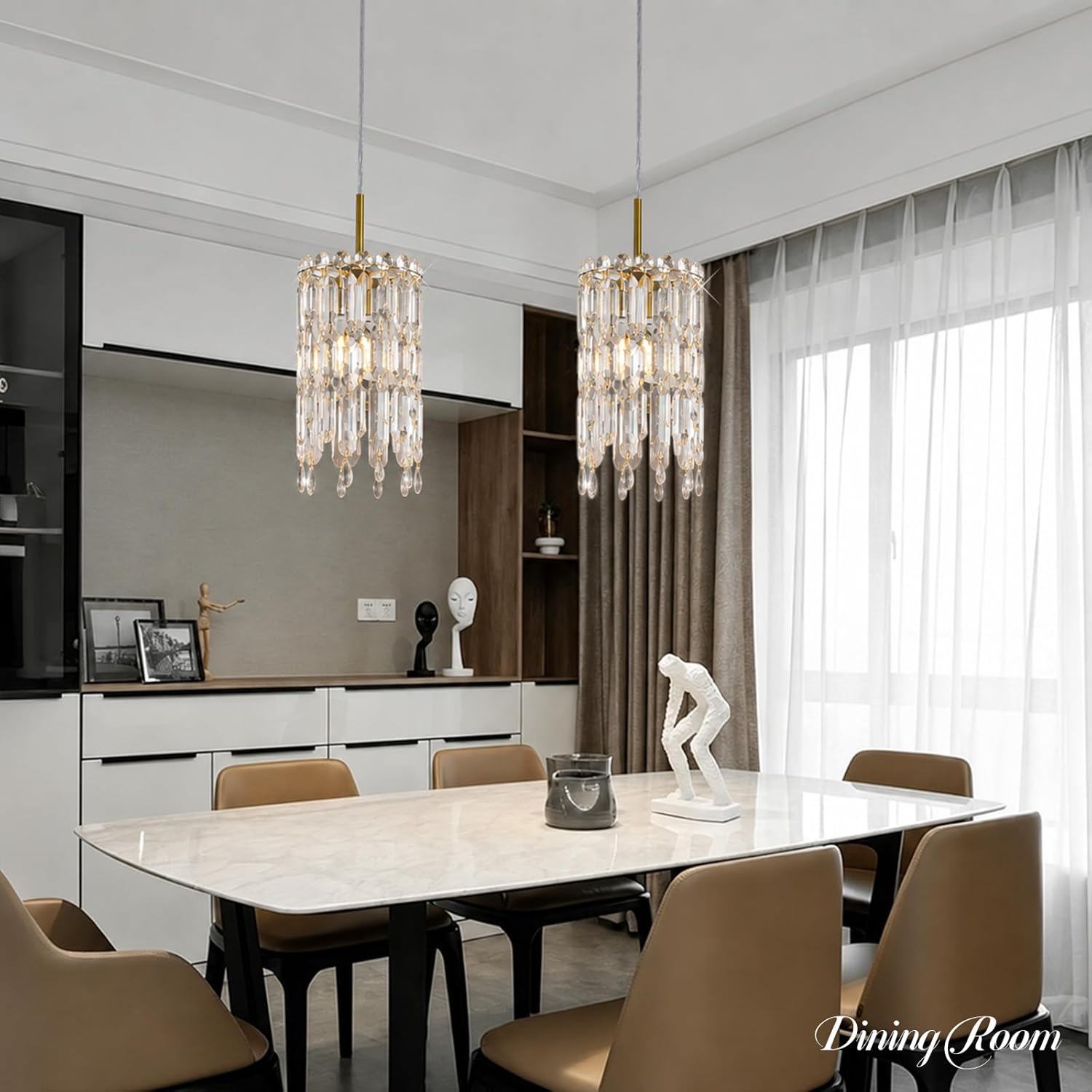 Modern Gold Mini Crystal Pendant Light Adjustable E12 Hanging Chandelier