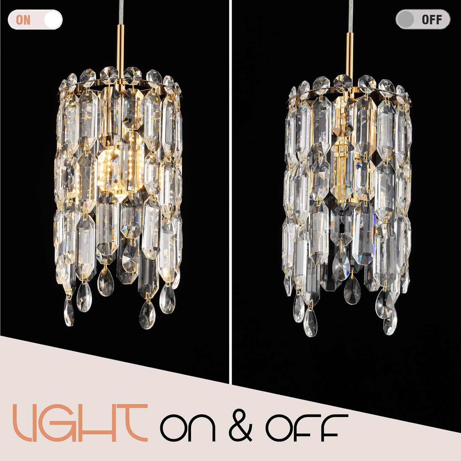 Modern Gold Mini Crystal Pendant Light Adjustable E12 Hanging Chandelier