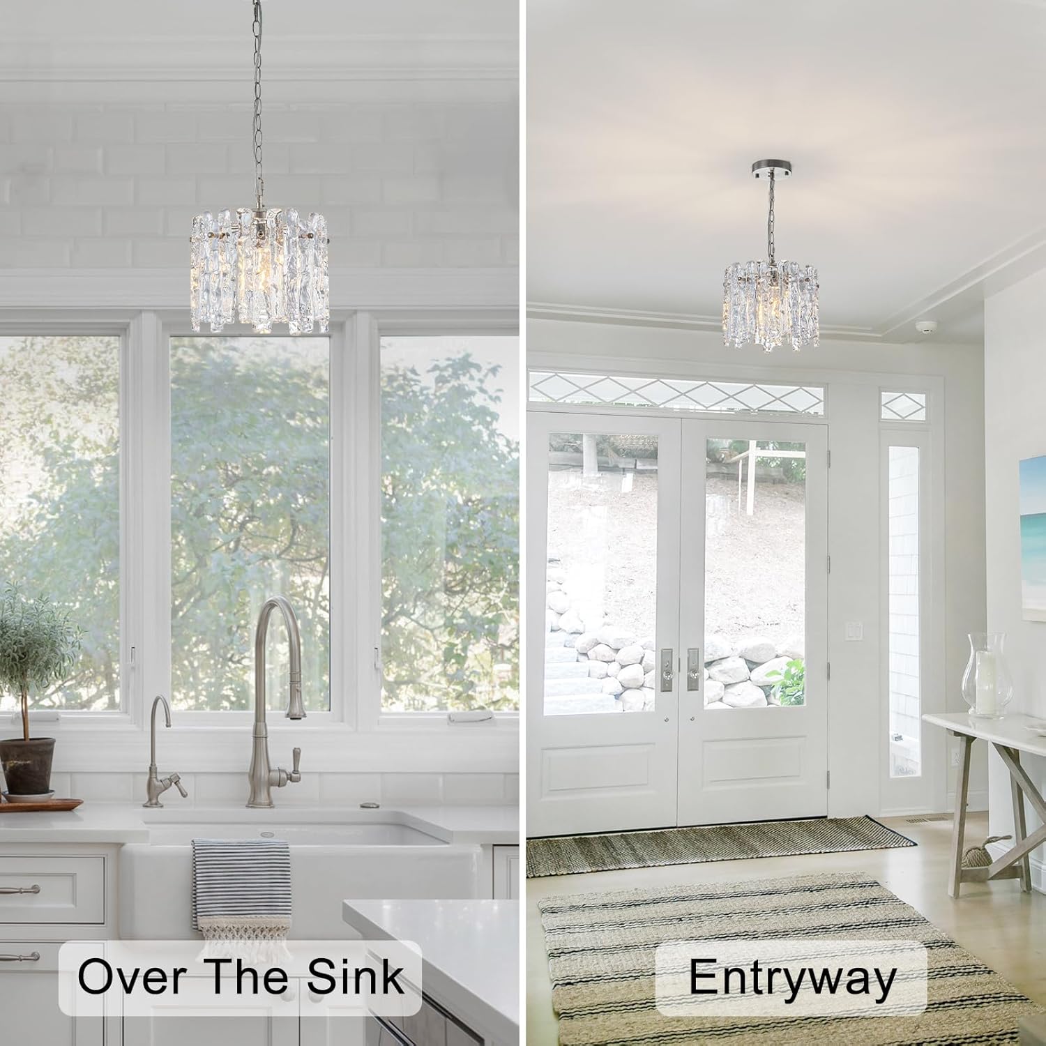 Modern Luxury Ice Melt Glass Crystal Pendant Chandelier Adjustable Round Ceiling Light