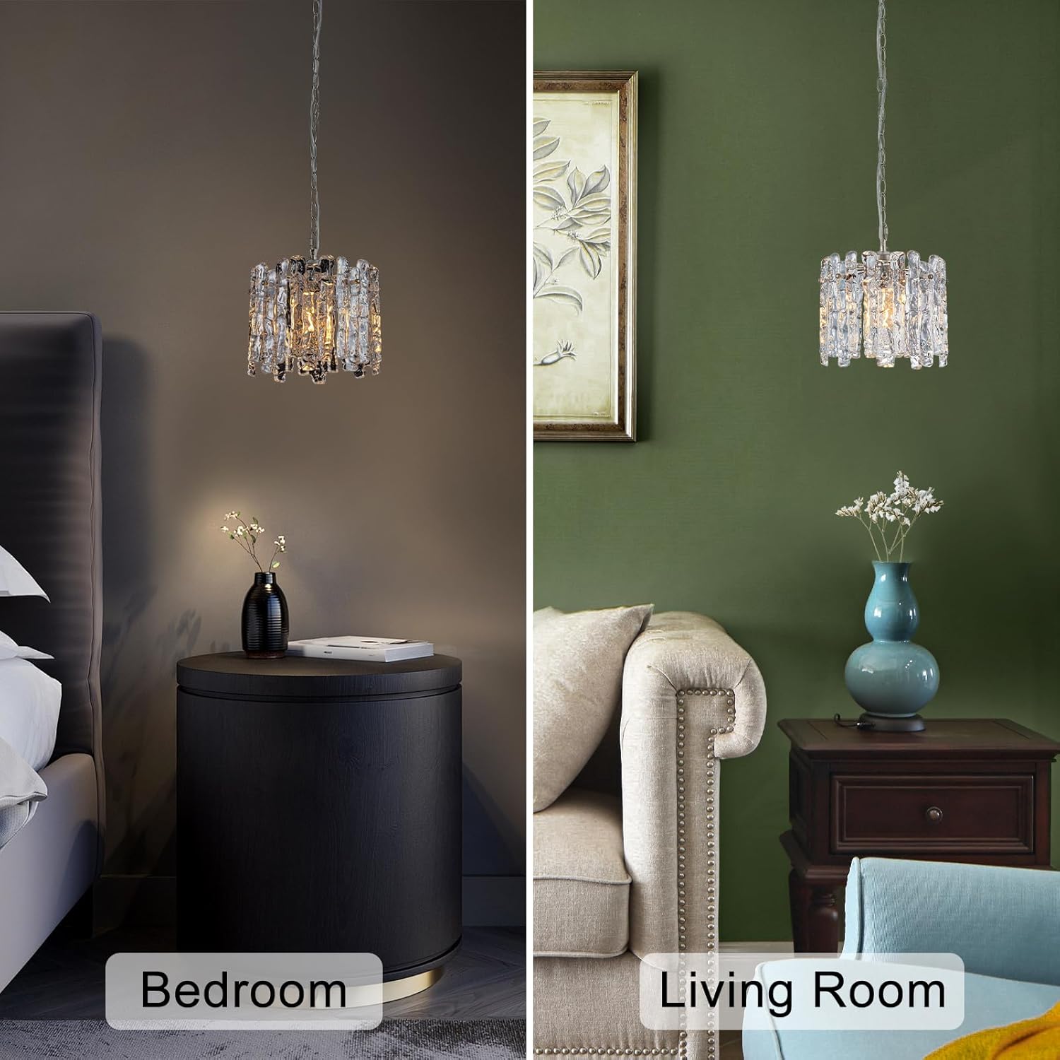 Modern Luxury Ice Melt Glass Crystal Pendant Chandelier Adjustable Round Ceiling Light