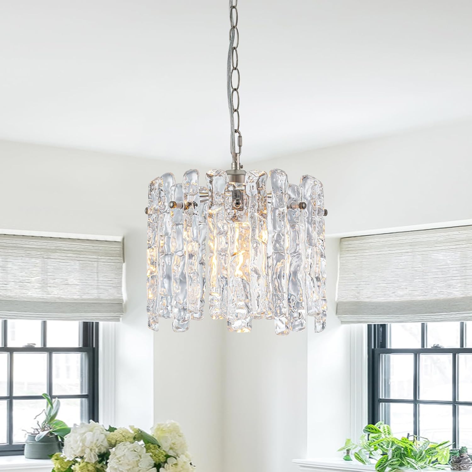 Modern Luxury Ice Melt Glass Crystal Pendant Chandelier Adjustable Round Ceiling Light