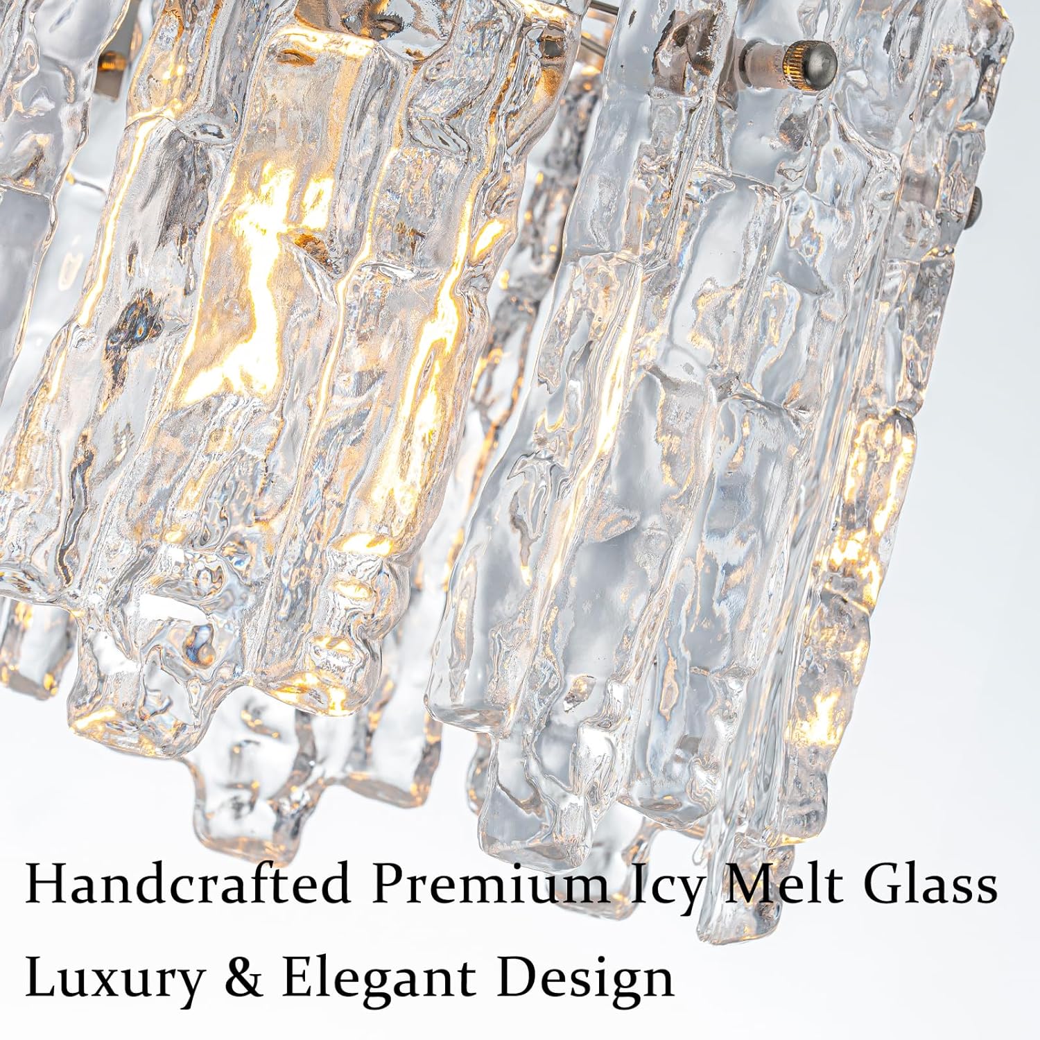 Modern Luxury Ice Melt Glass Crystal Pendant Chandelier Adjustable Round Ceiling Light