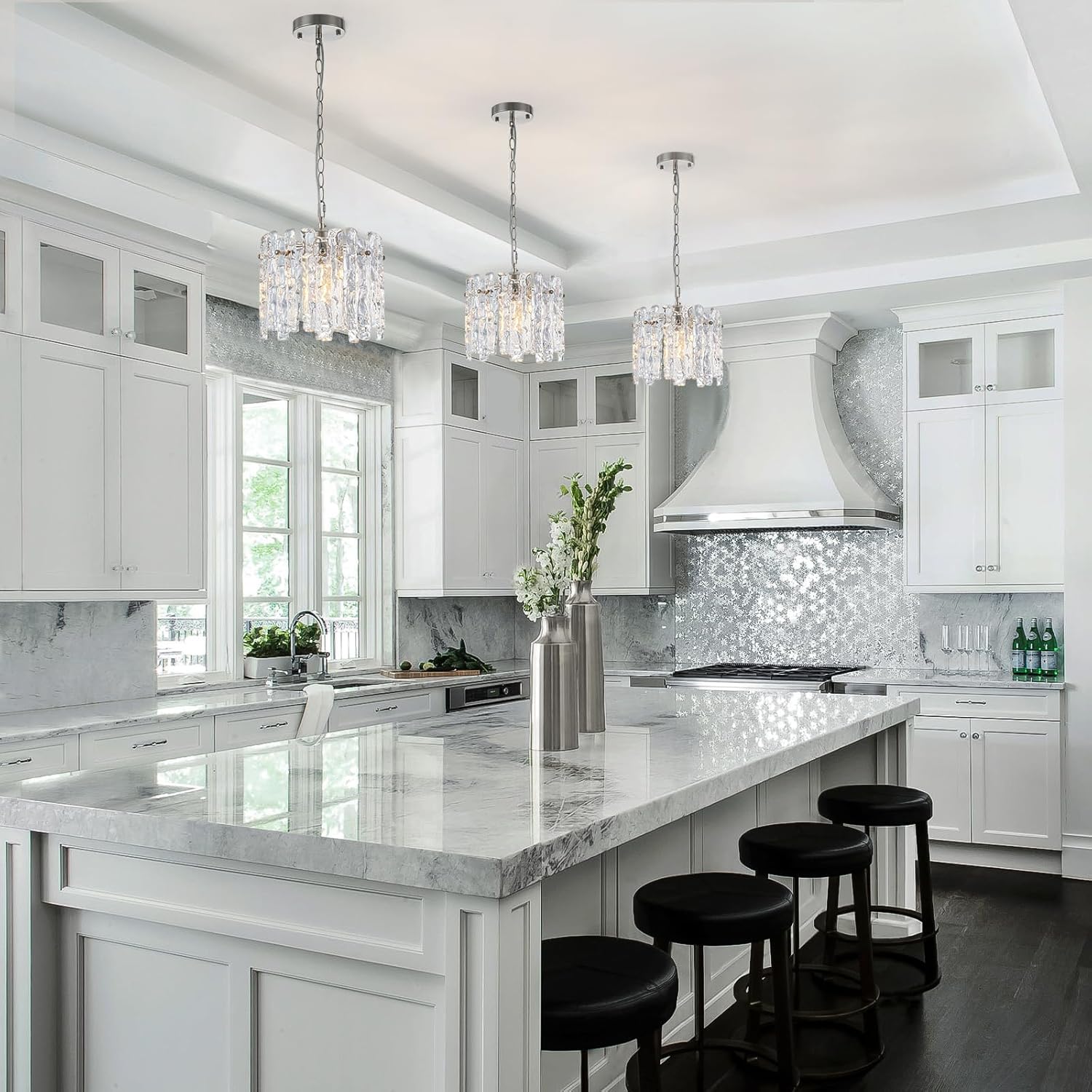 Modern Luxury Ice Melt Glass Crystal Pendant Chandelier Adjustable Round Ceiling Light