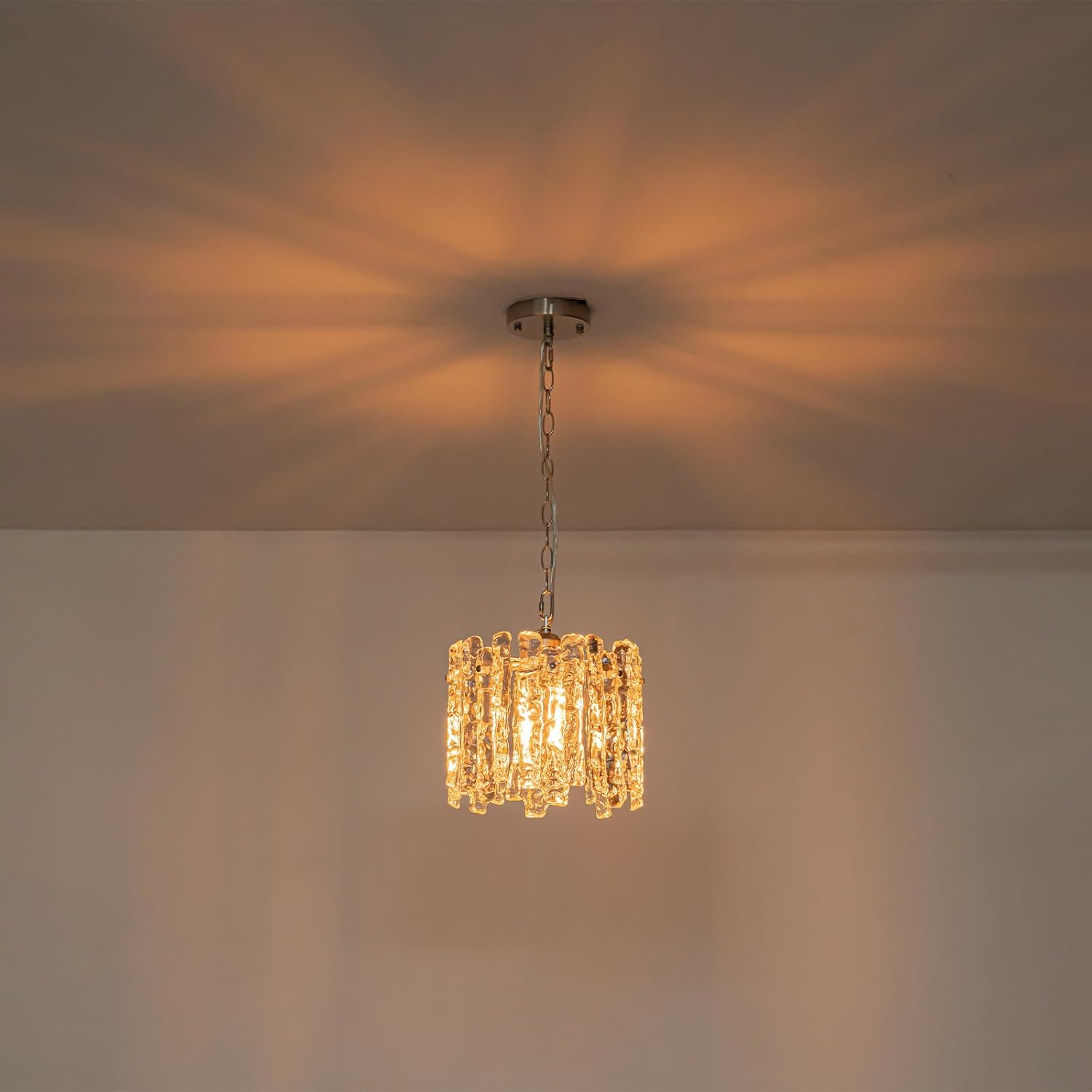 Modern Luxury Ice Melt Glass Crystal Pendant Chandelier Adjustable Round Ceiling Light