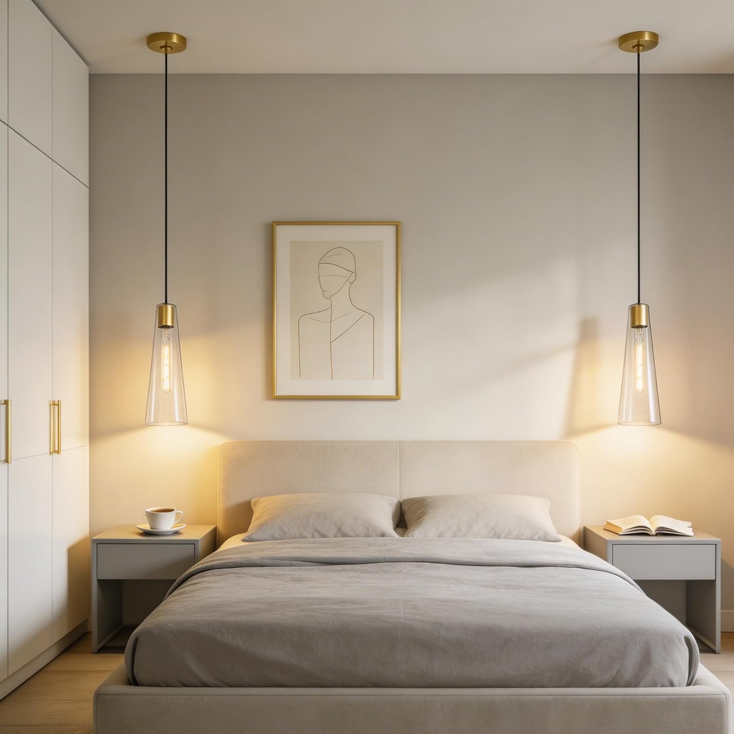 Modern Gold Clear Glass Cone Pendant Light Adjustable Single Hanging Ceiling Lamp