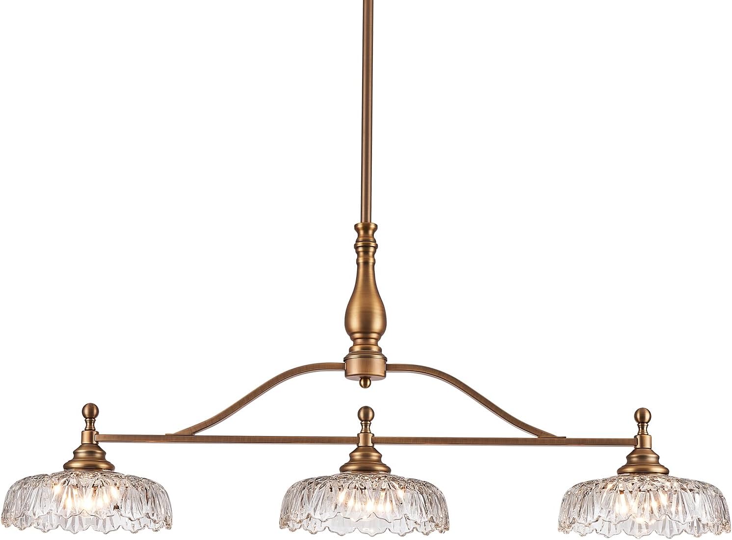 Vintage Brass Kitchen Island Chandelier with Crystal Glass Shades