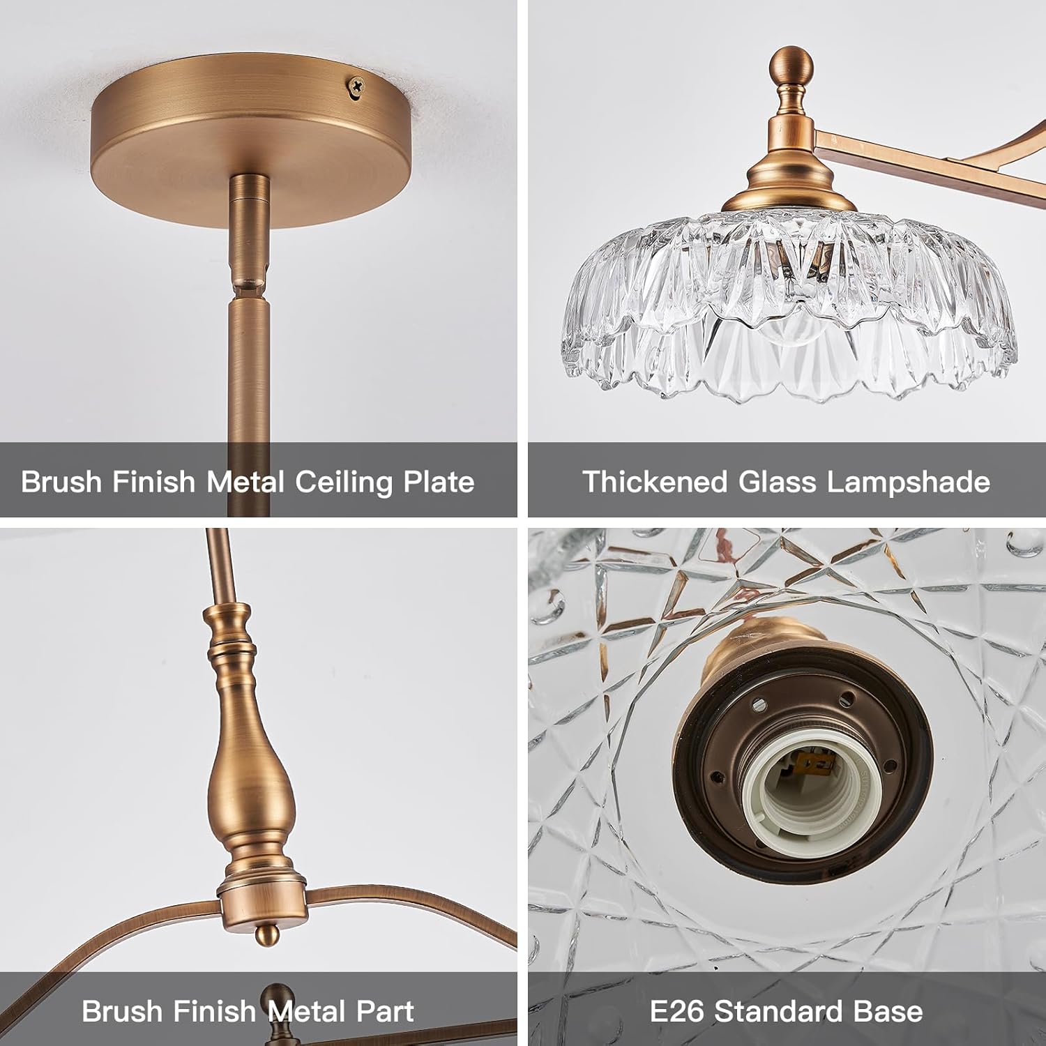 Vintage Brass Kitchen Island Chandelier with Crystal Glass Shades