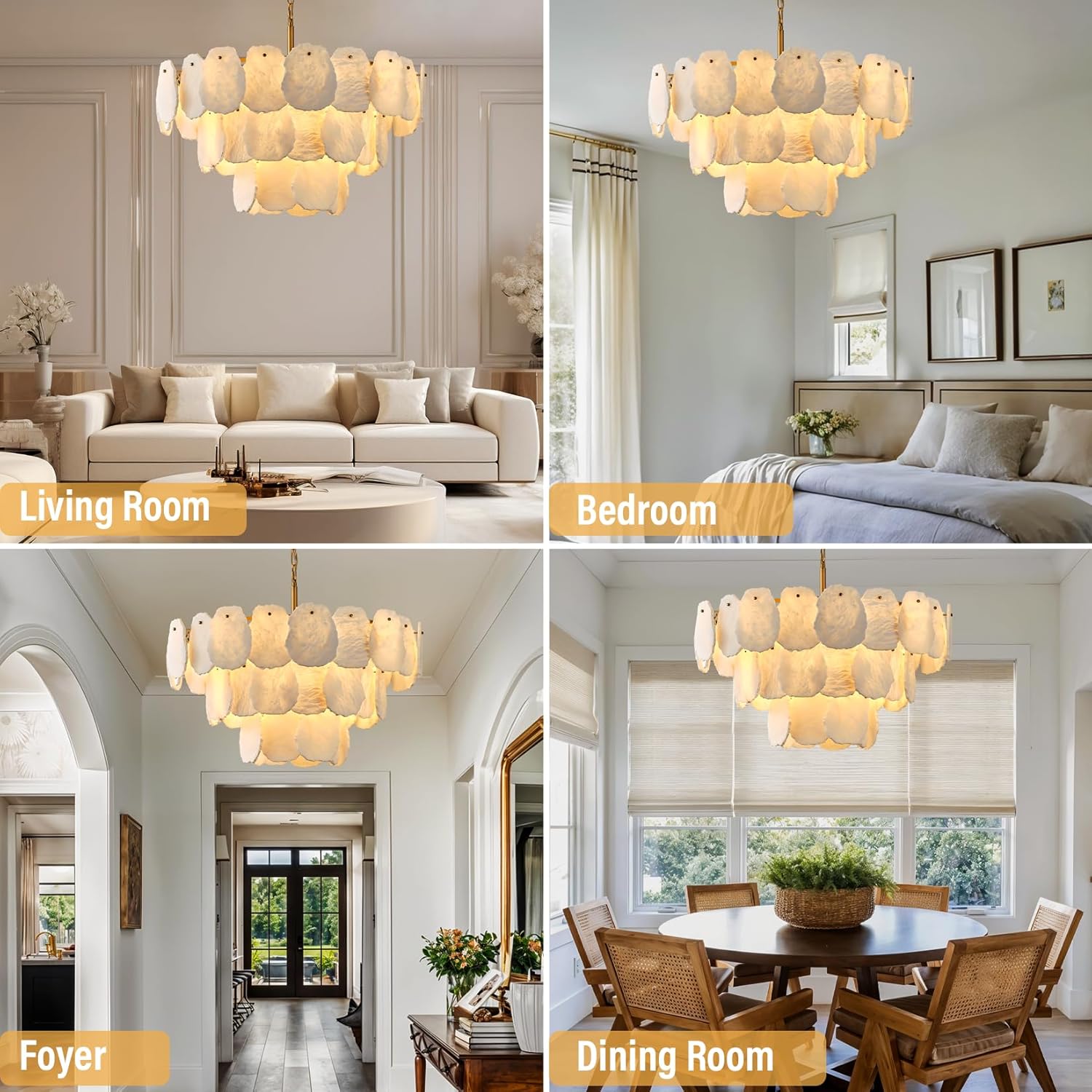 Modern Round Alabaster Chandelier Gold Tiered Pendant Light 32 Inch Adjustable Ceiling Light