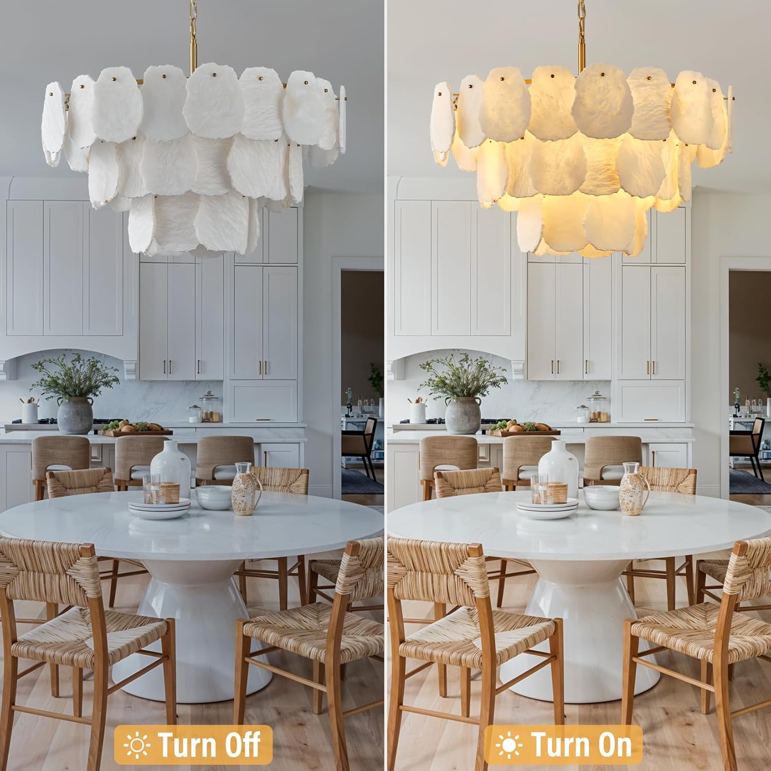 Modern Round Alabaster Chandelier Gold Tiered Pendant Light 32 Inch Adjustable Ceiling Light