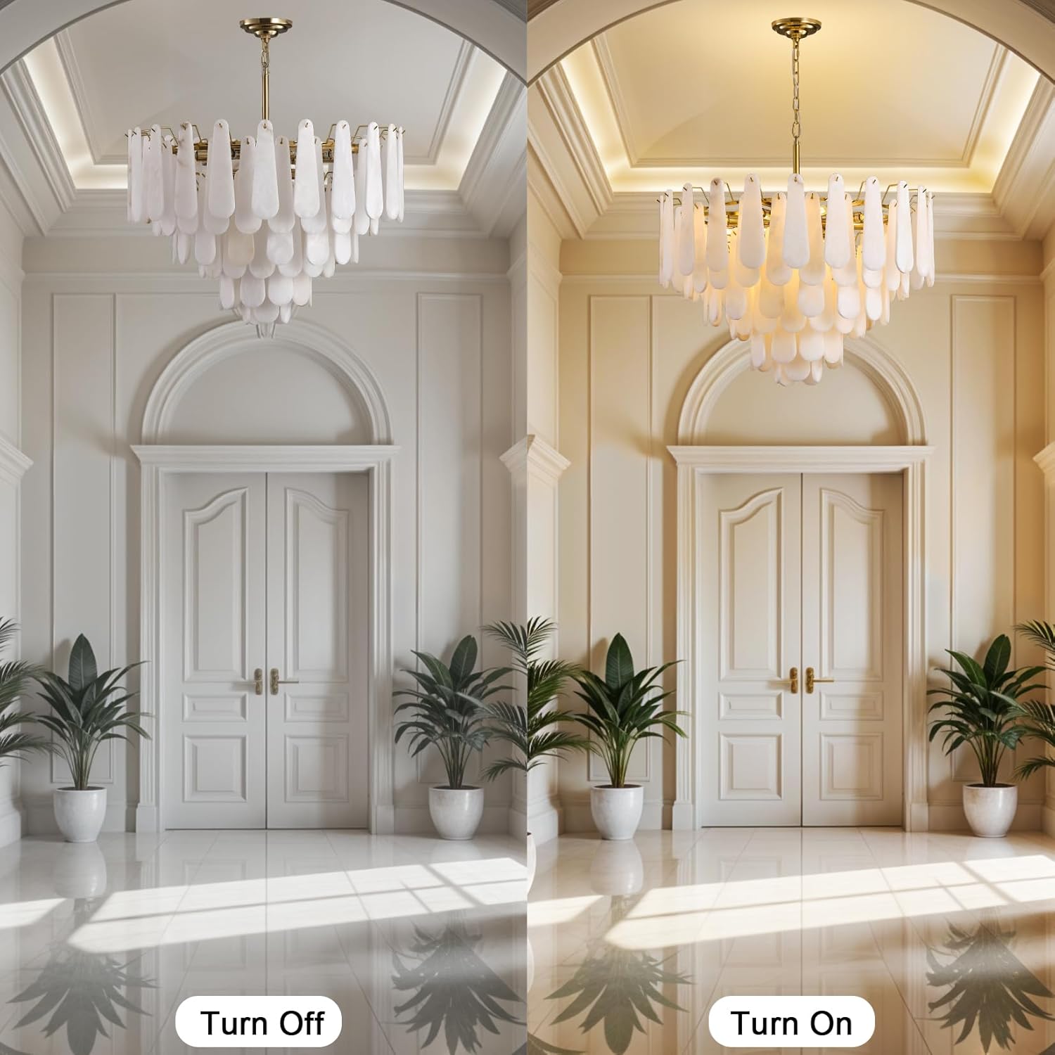 Luxury Gold Alabaster Tiered Chandelier 31.5 Inch Adjustable Pendant Ceiling Light