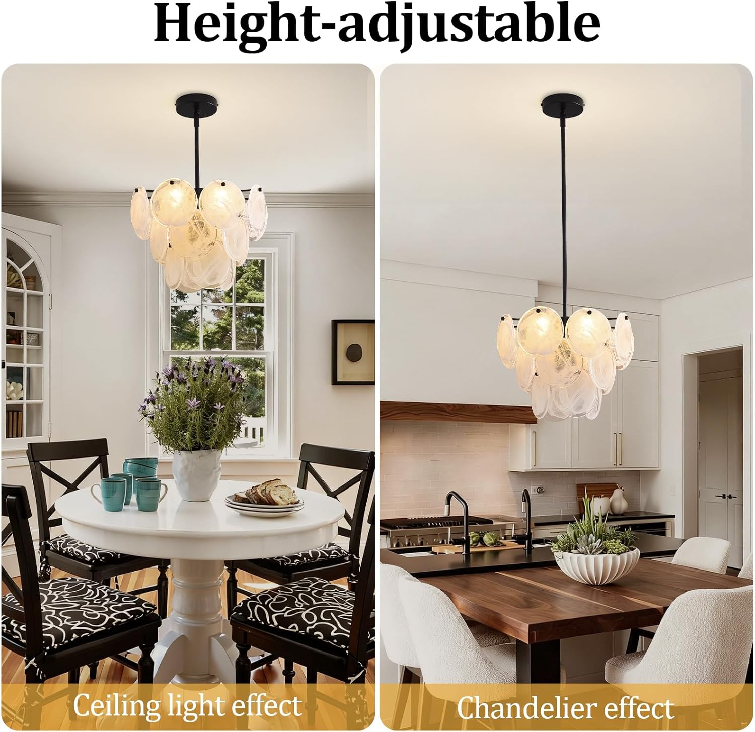Modern 4-Light Black Frosted Glass Disc Pendant Chandelier with Adjustable Rod