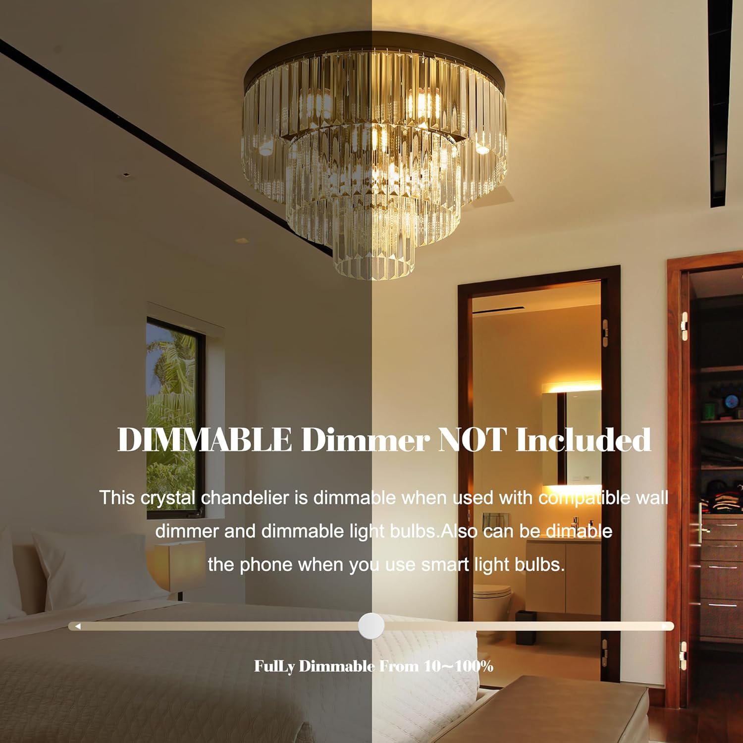 Modern Black Tiered Crystal Flush Mount Chandelier E12 21.6 Inch