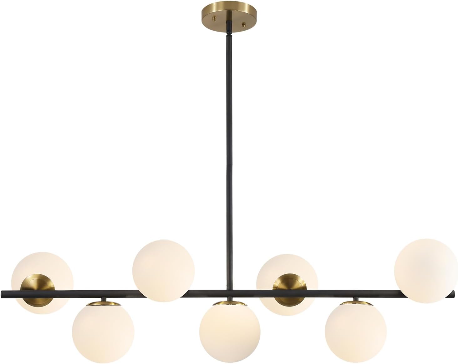 Modern 6-Light Black and Gold Globe Chandelier Linear Pendant Light with White Glass Shades