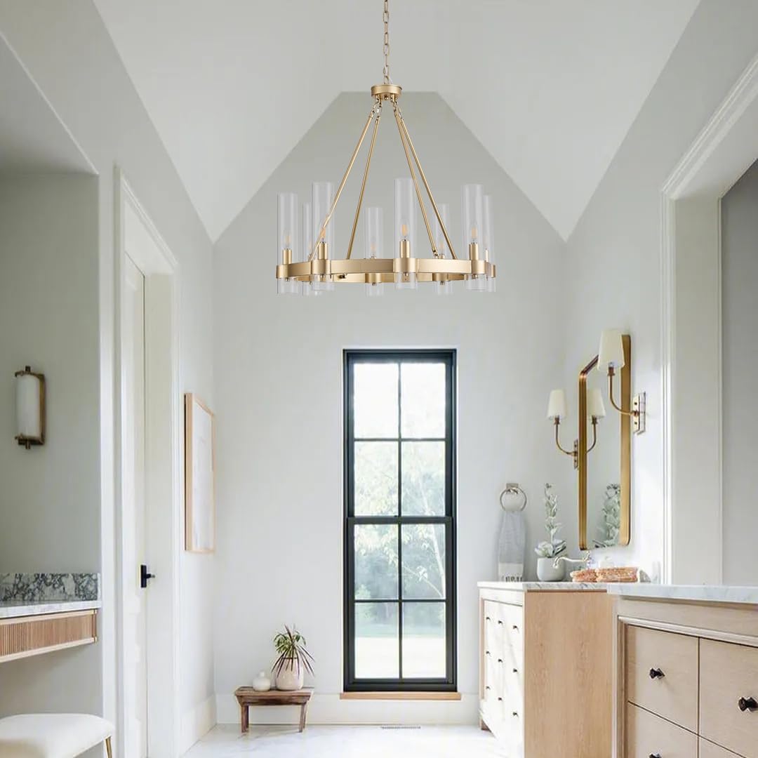 Modern Gold 8-Light Round Chandelier with Clear Glass Shades for Dining Room