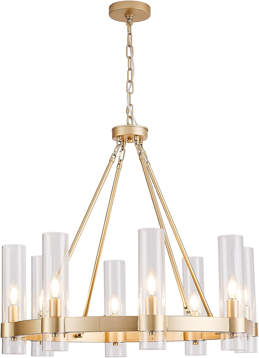 Modern Gold 8-Light Round Chandelier with Clear Glass Shades for Dining Room