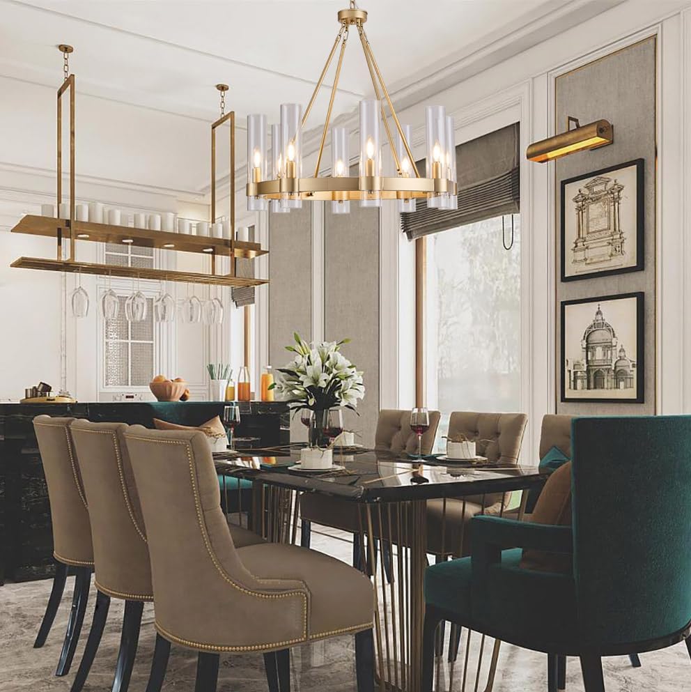 Modern Gold 8-Light Round Chandelier with Clear Glass Shades for Dining Room