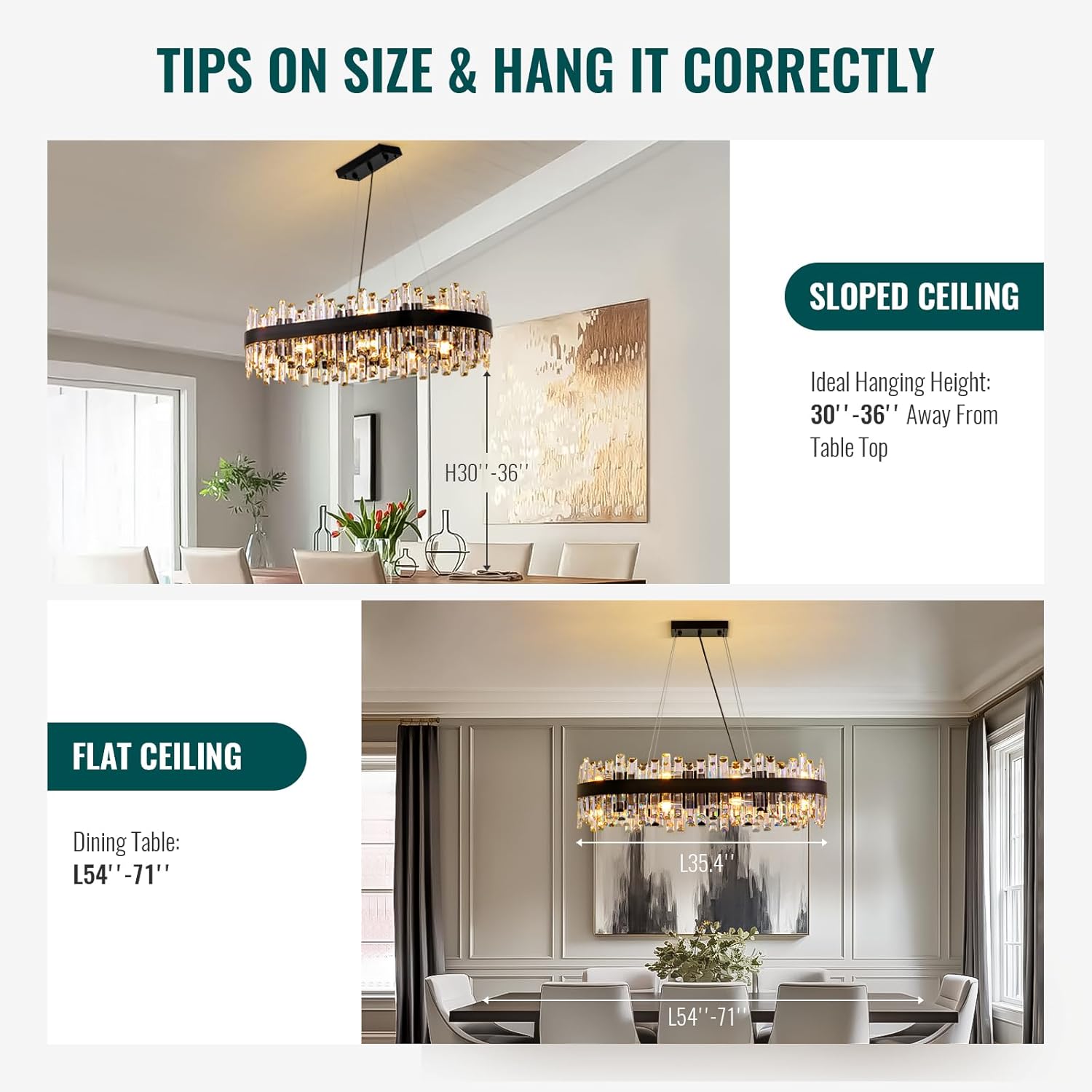 Modern Black Rectangular Crystal Chandelier – E12 LED Linear Pendant Light for Dining Room or Kitchen Island
