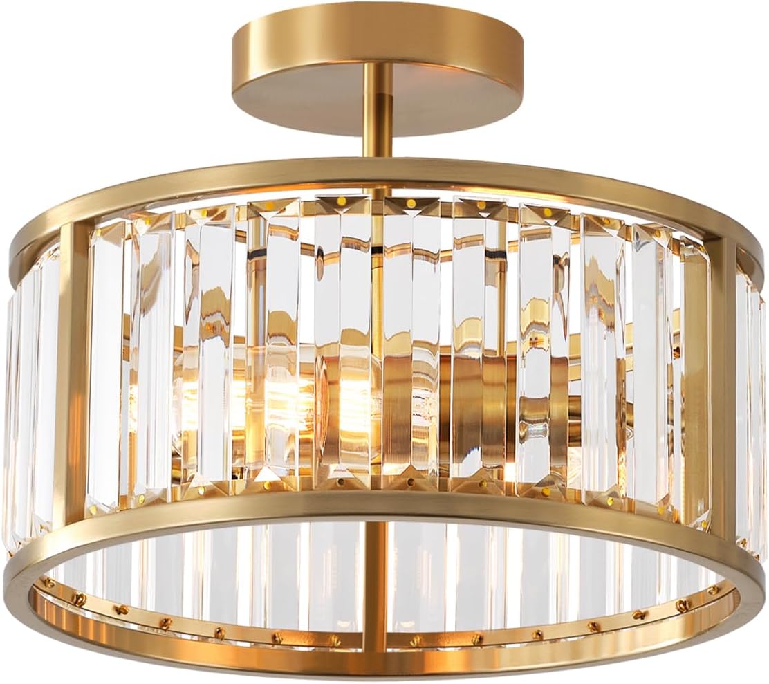Modern Brass Gold Crystal Flush Mount Ceiling Light E26