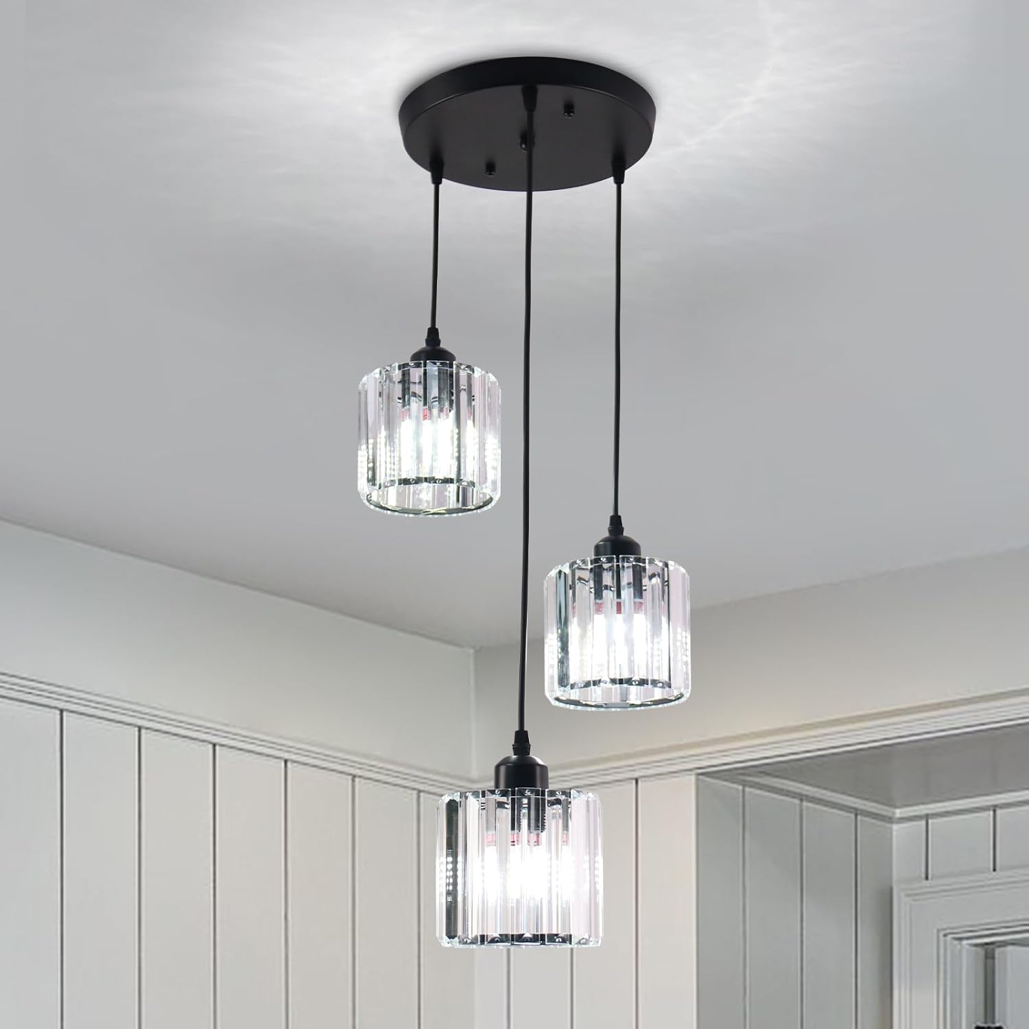 Modern 3-Light Crystal Pendant Chandelier Adjustable Hanging Ceiling Light for Staircase Entryway