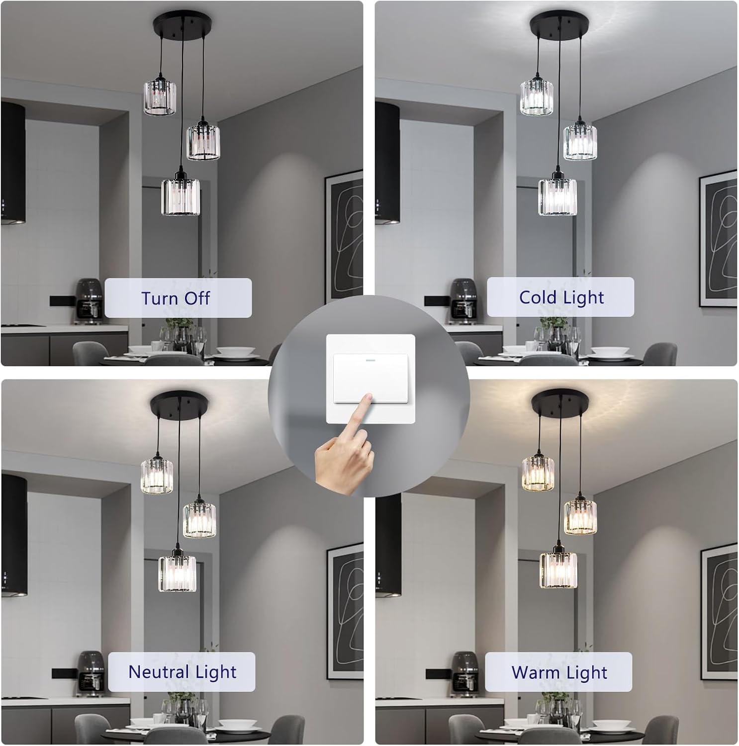 Modern 3-Light Crystal Pendant Chandelier Adjustable Hanging Ceiling Light for Staircase Entryway