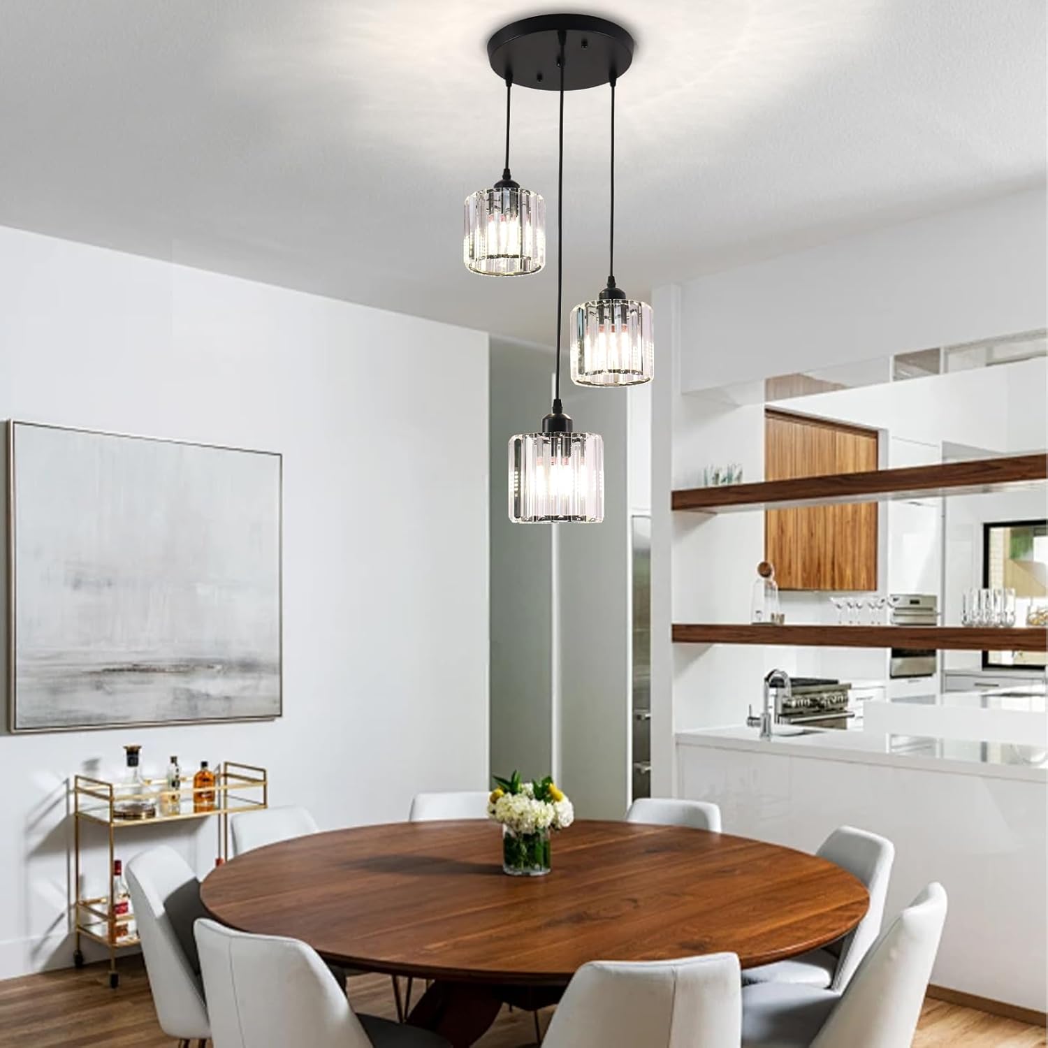 Modern 3-Light Crystal Pendant Chandelier Adjustable Hanging Ceiling Light for Staircase Entryway
