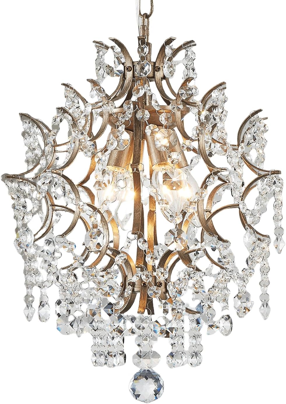 Elegant Crystal Mini Chandelier Pendant Light - Gold Finish, 13'' Diameter with Adjustable Chain