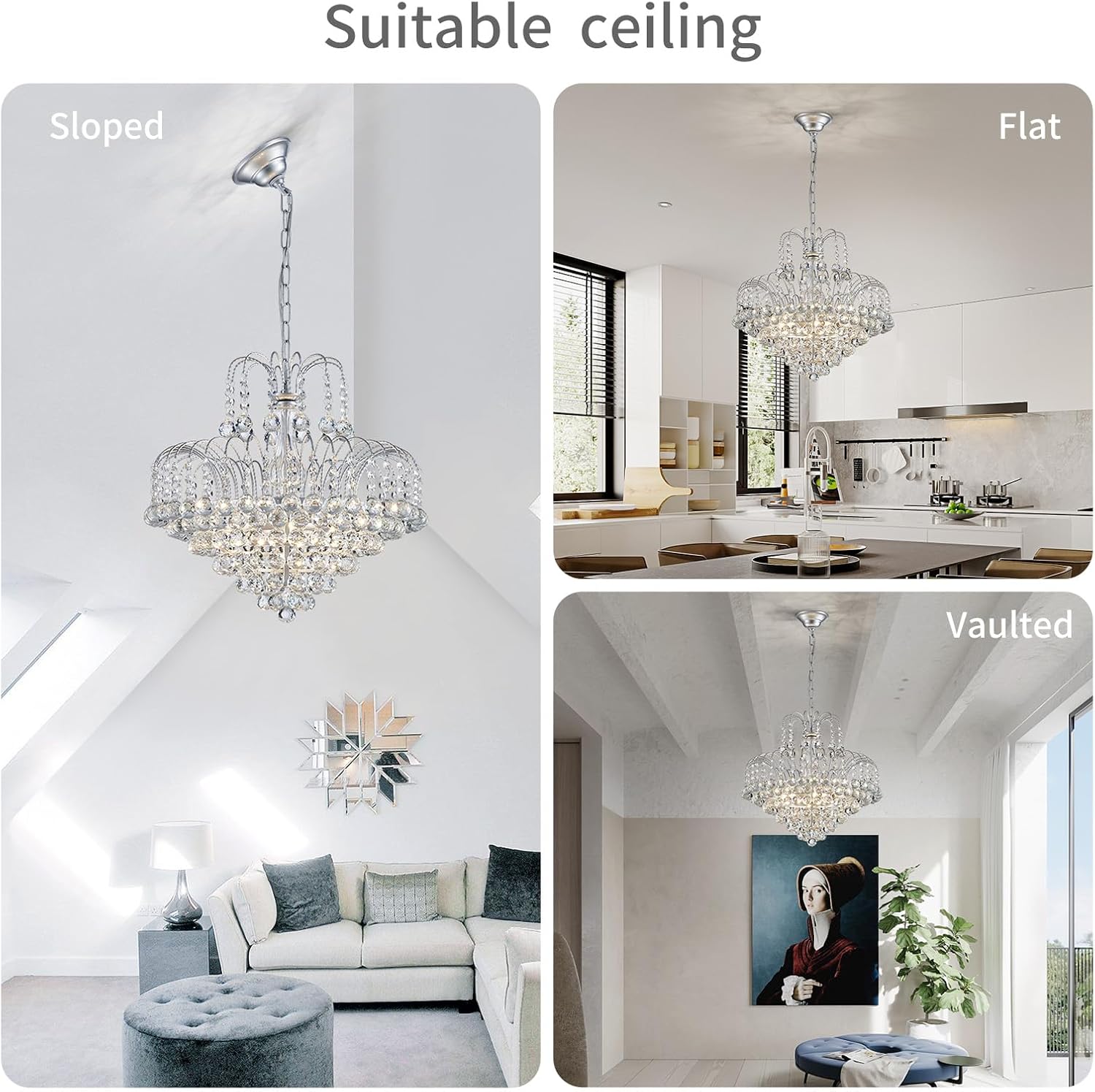 Luxury Crystal Chandelier Lighting with Adjustable Chain, E12 Base, 18.9'' Wide Elegant Tiered Ceiling Light for Living Room, Dining Room, Foyer