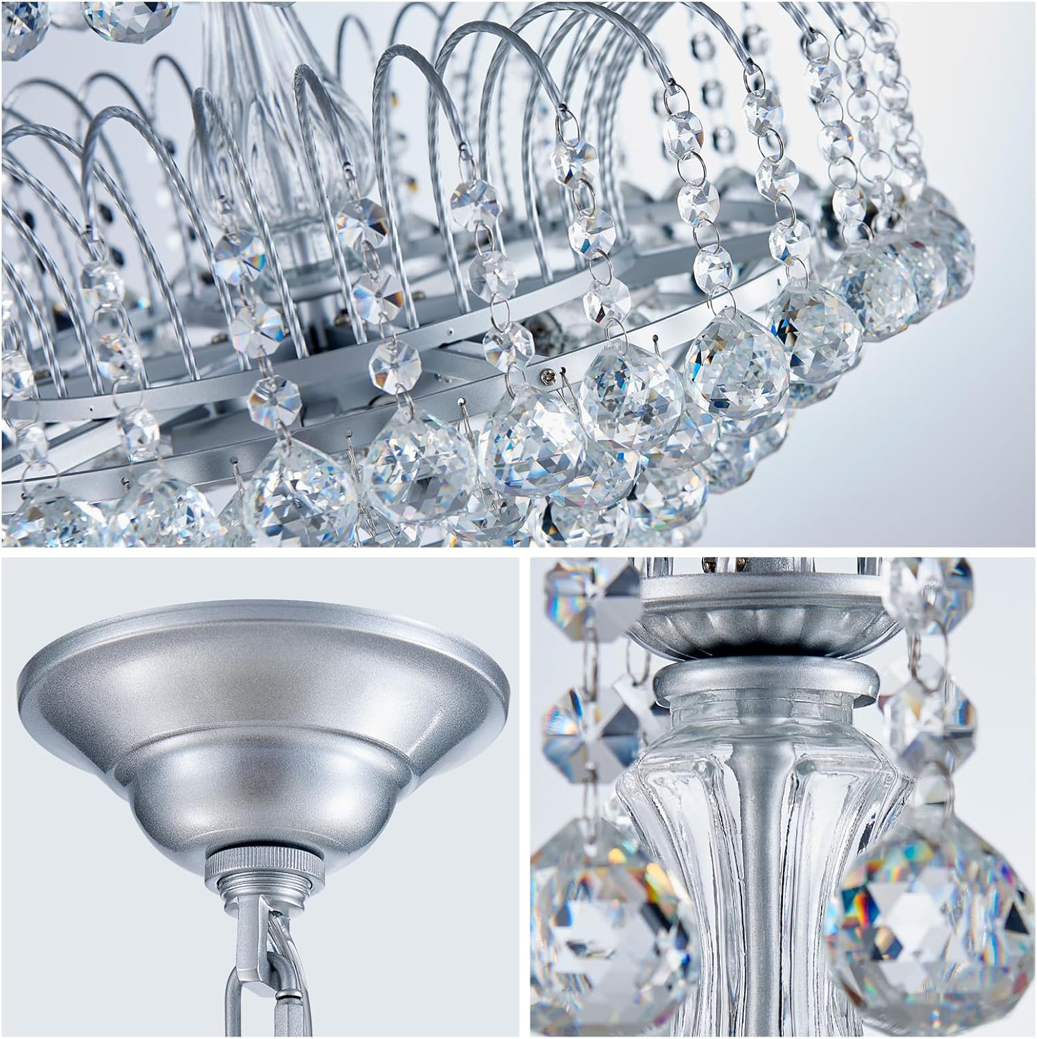 Luxury Crystal Chandelier Lighting with Adjustable Chain, E12 Base, 18.9'' Wide Elegant Tiered Ceiling Light for Living Room, Dining Room, Foyer