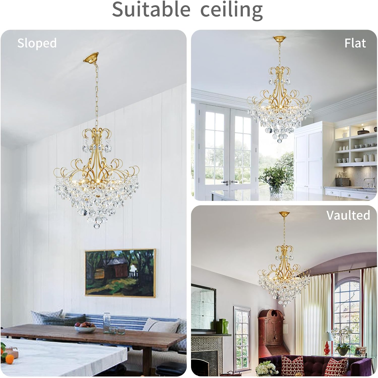 Classic Gold Crystal Chandelier with Curved Arms and Tiered Droplets