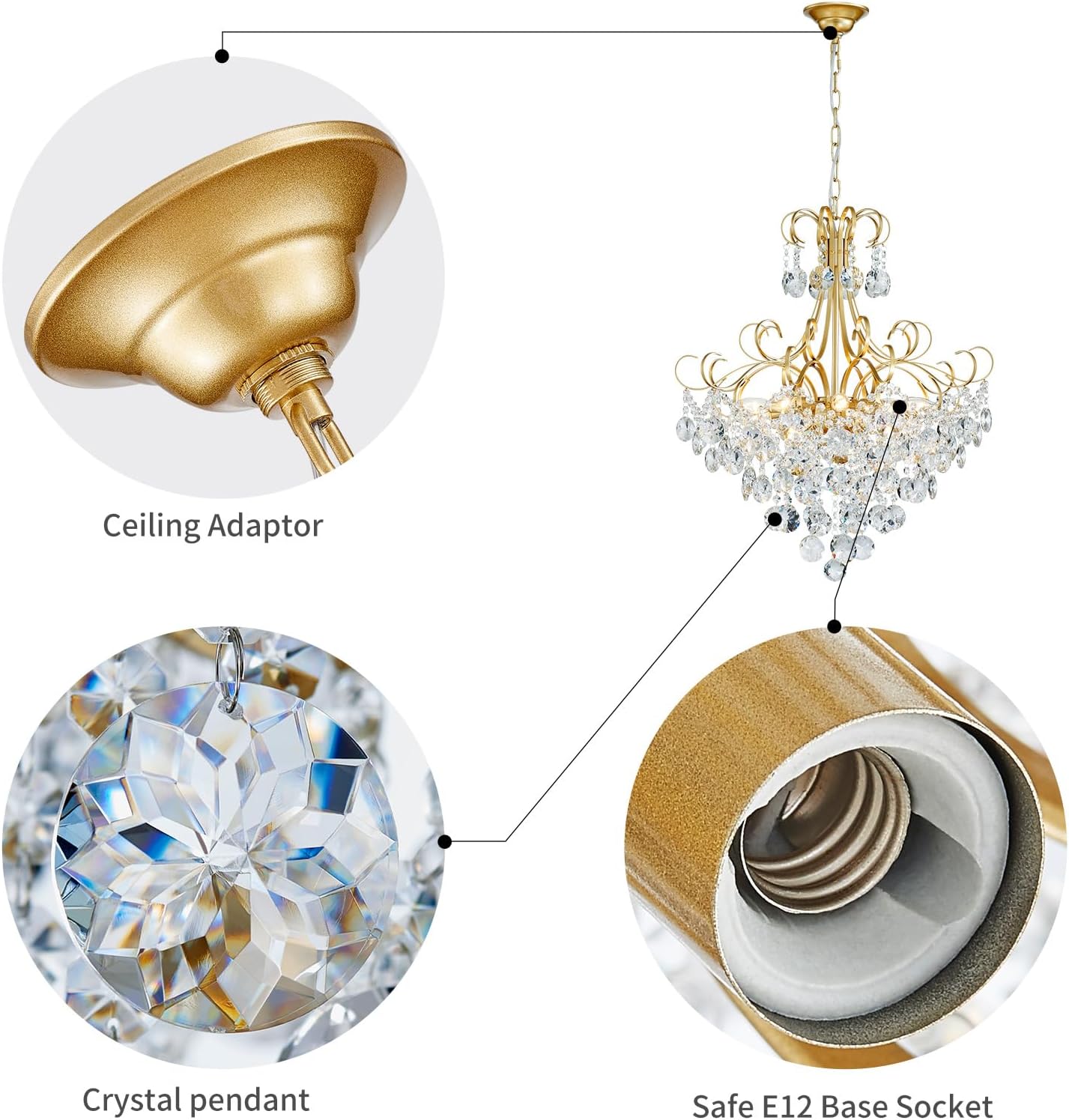 Classic Gold Crystal Chandelier with Curved Arms and Tiered Droplets