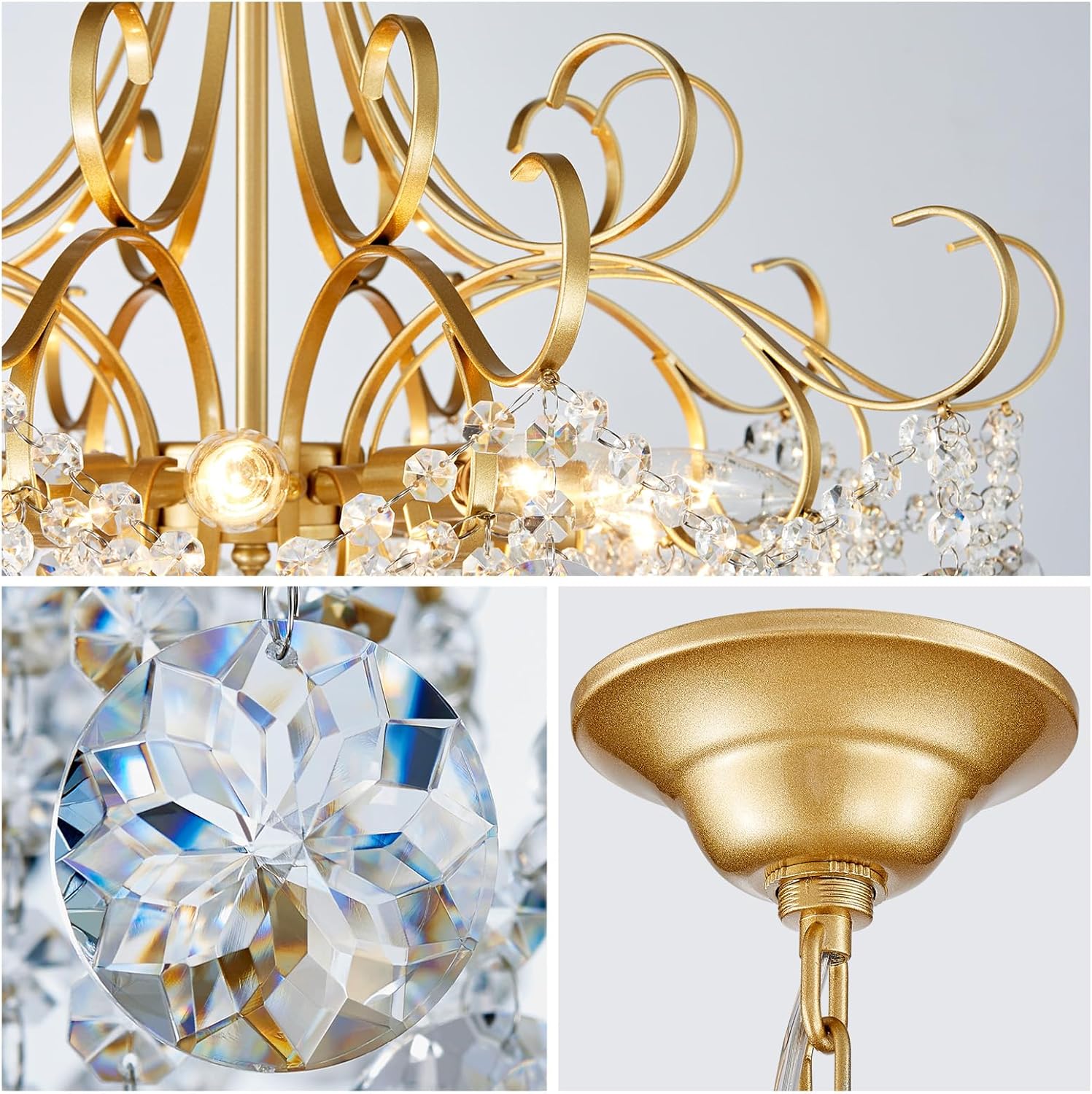 Classic Gold Crystal Chandelier with Curved Arms and Tiered Droplets