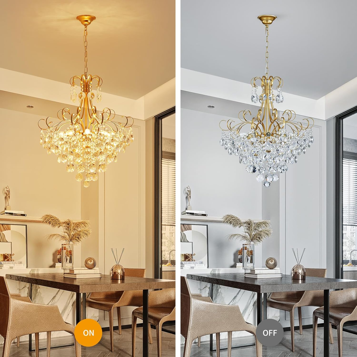 Classic Gold Crystal Chandelier with Curved Arms and Tiered Droplets