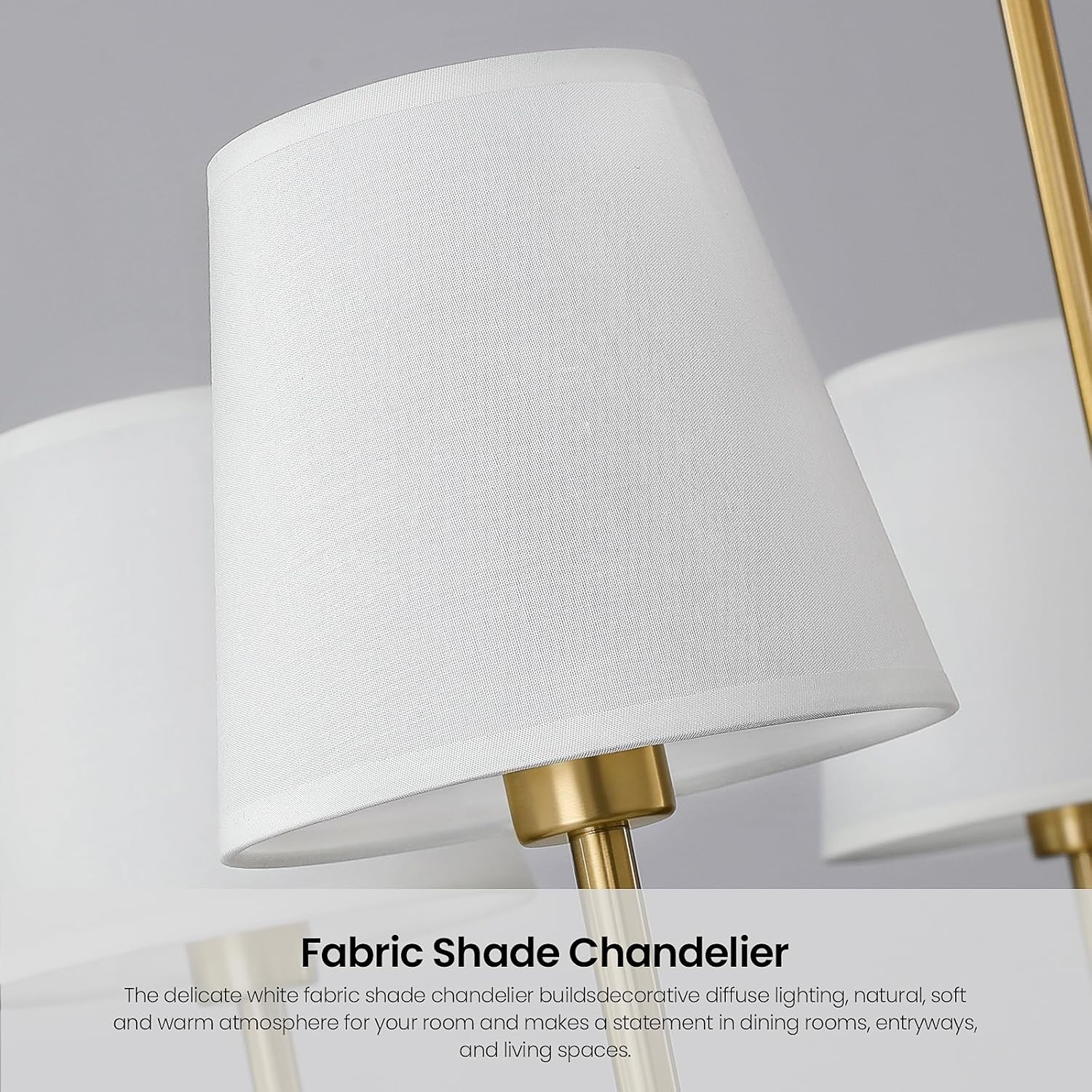 Modern Gold 5-Light Chandelier with Fabric Shades Adjustable Rod Ceiling Pendant Light