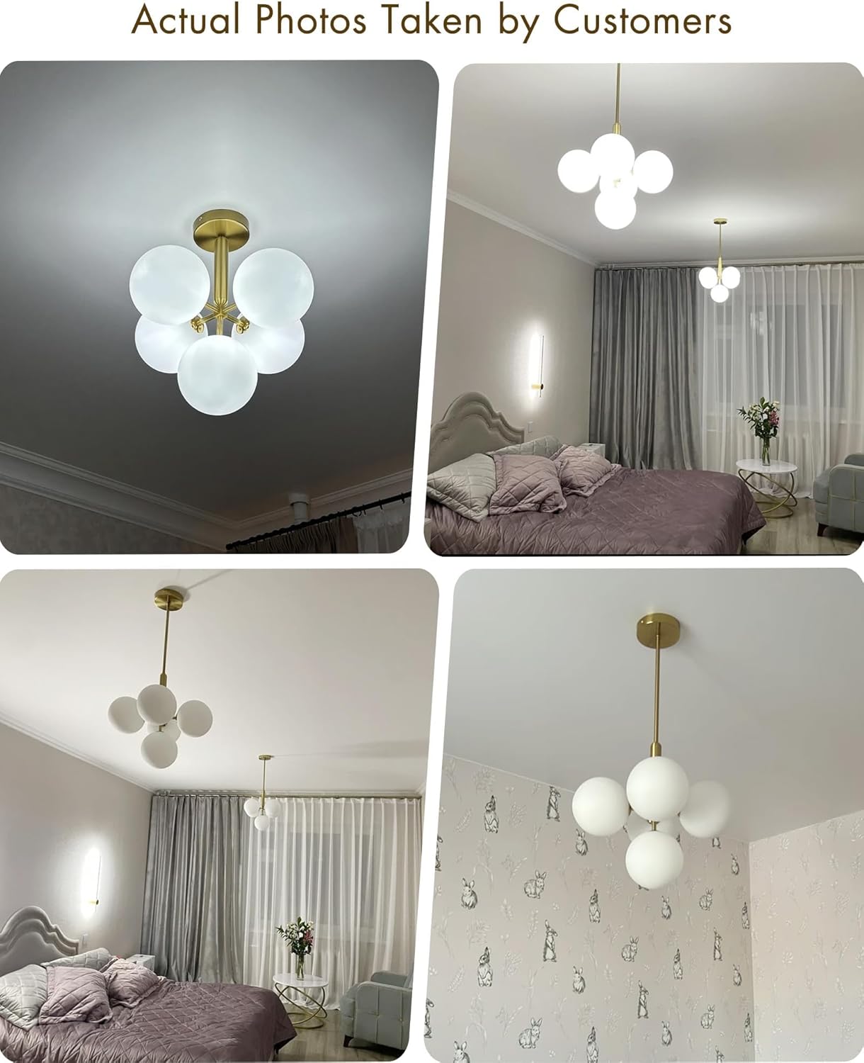 Modern 4-Globe Gold Pendant Chandelier with Frosted Glass Shades, Adjustable Ceiling Light