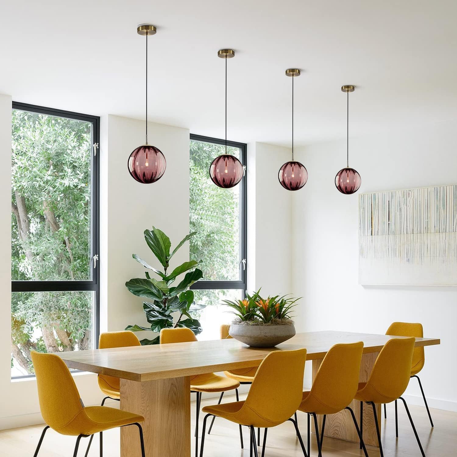 Modern Red Glass Globe Pendant Light - Adjustable Height, E26 Base, Gold Finish